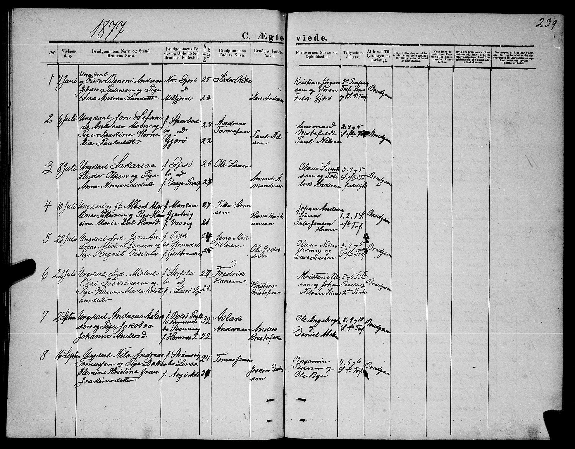 Ministerialprotokoller, klokkerbøker og fødselsregistre - Nordland, SAT/A-1459/841/L0620: Parish register (copy) no. 841C04, 1877-1896, p. 239