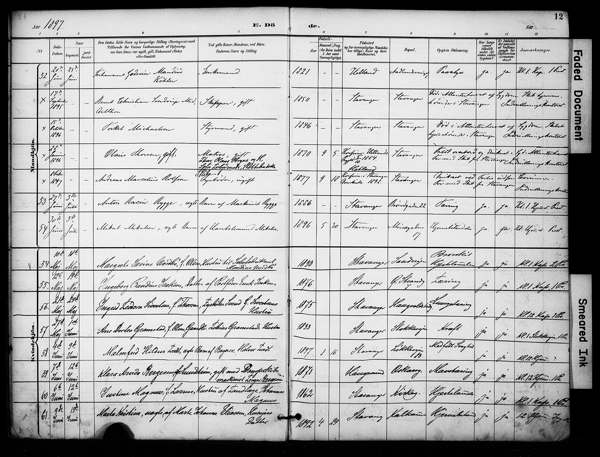 Domkirken sokneprestkontor, SAST/A-101812/001/30/30BA/L0032: Parish register (official) no. A 31, 1896-1917, p. 12