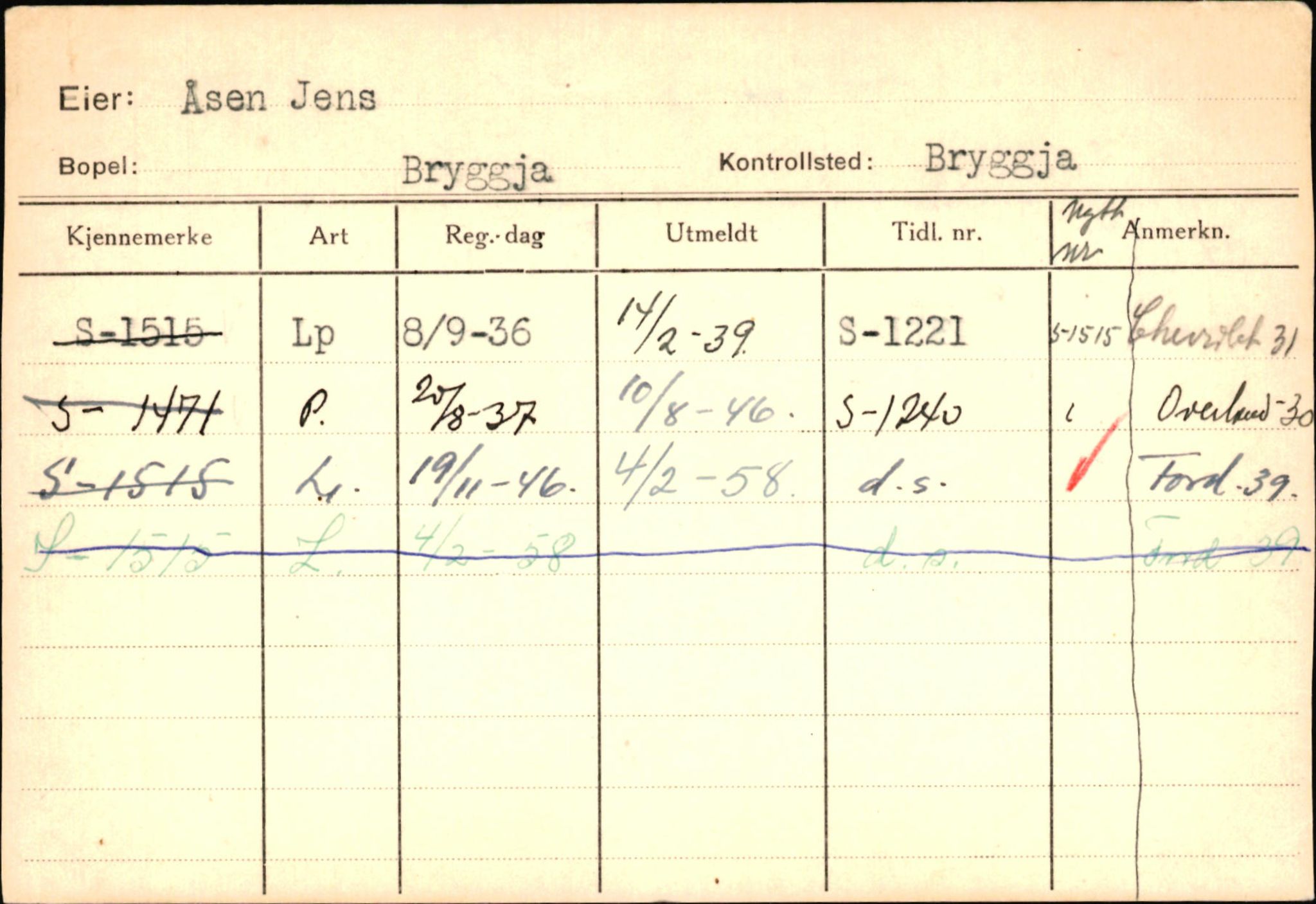 Statens vegvesen, Sogn og Fjordane vegkontor, SAB/A-5301/4/F/L0145: Registerkort Vågsøy S-Å. Årdal I-P, 1945-1975, p. 853