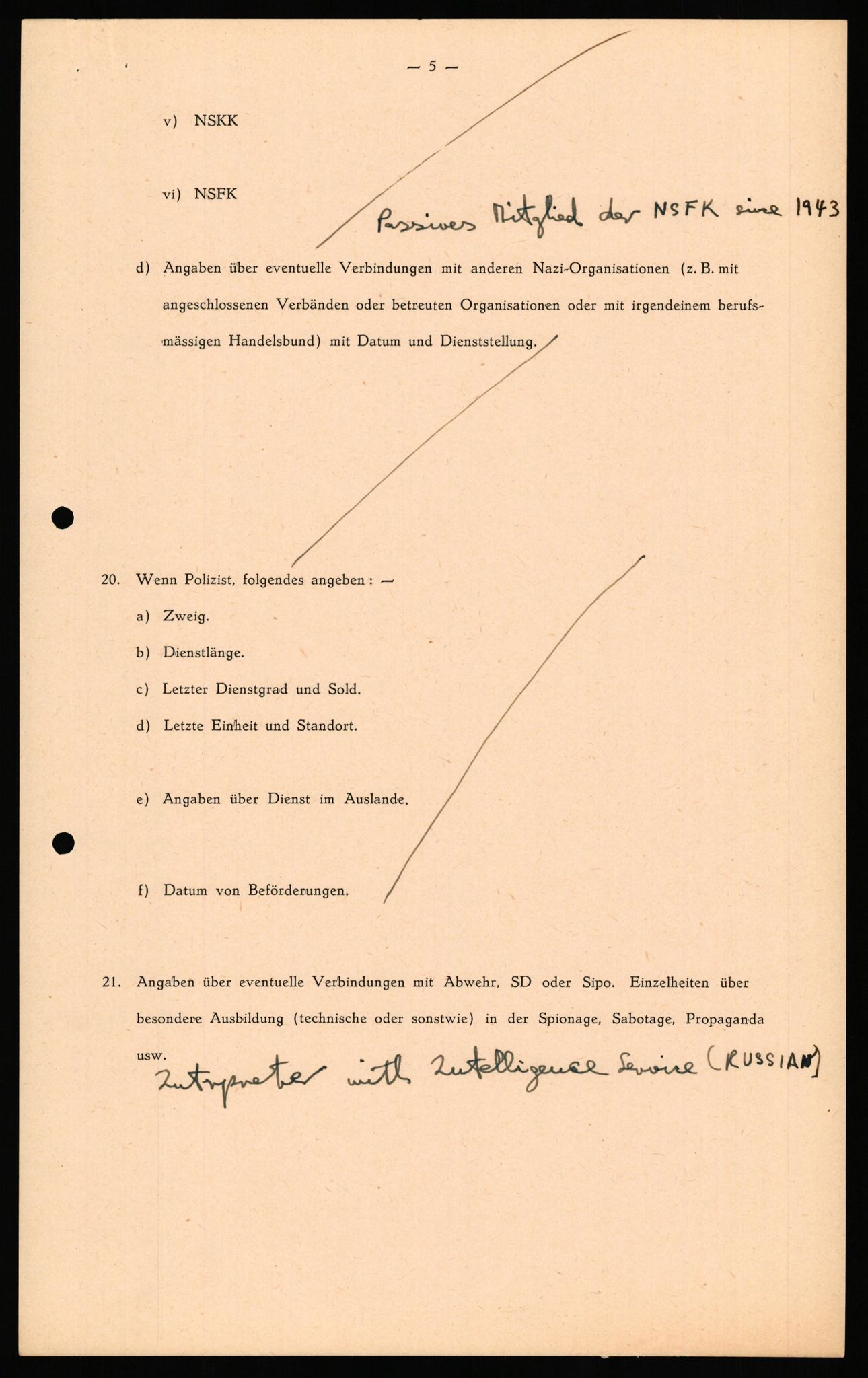 Forsvaret, Forsvarets overkommando II, RA/RAFA-3915/D/Db/L0035: CI Questionaires. Tyske okkupasjonsstyrker i Norge. Tyskere., 1945-1946, p. 125