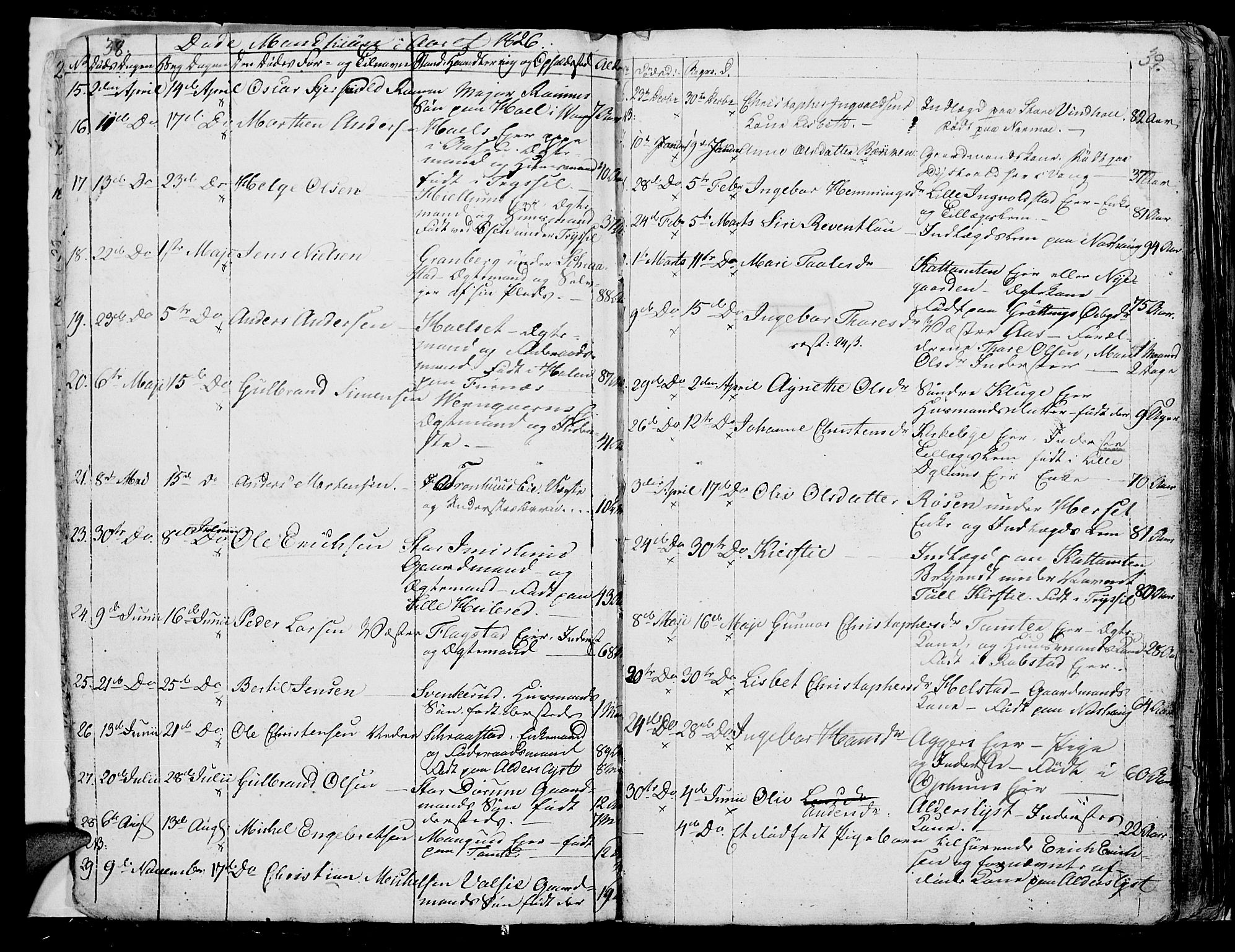 Vang prestekontor, Hedmark, SAH/PREST-008/H/Ha/Hab/L0006: Parish register (copy) no. 6, 1819-1832, p. 38-39