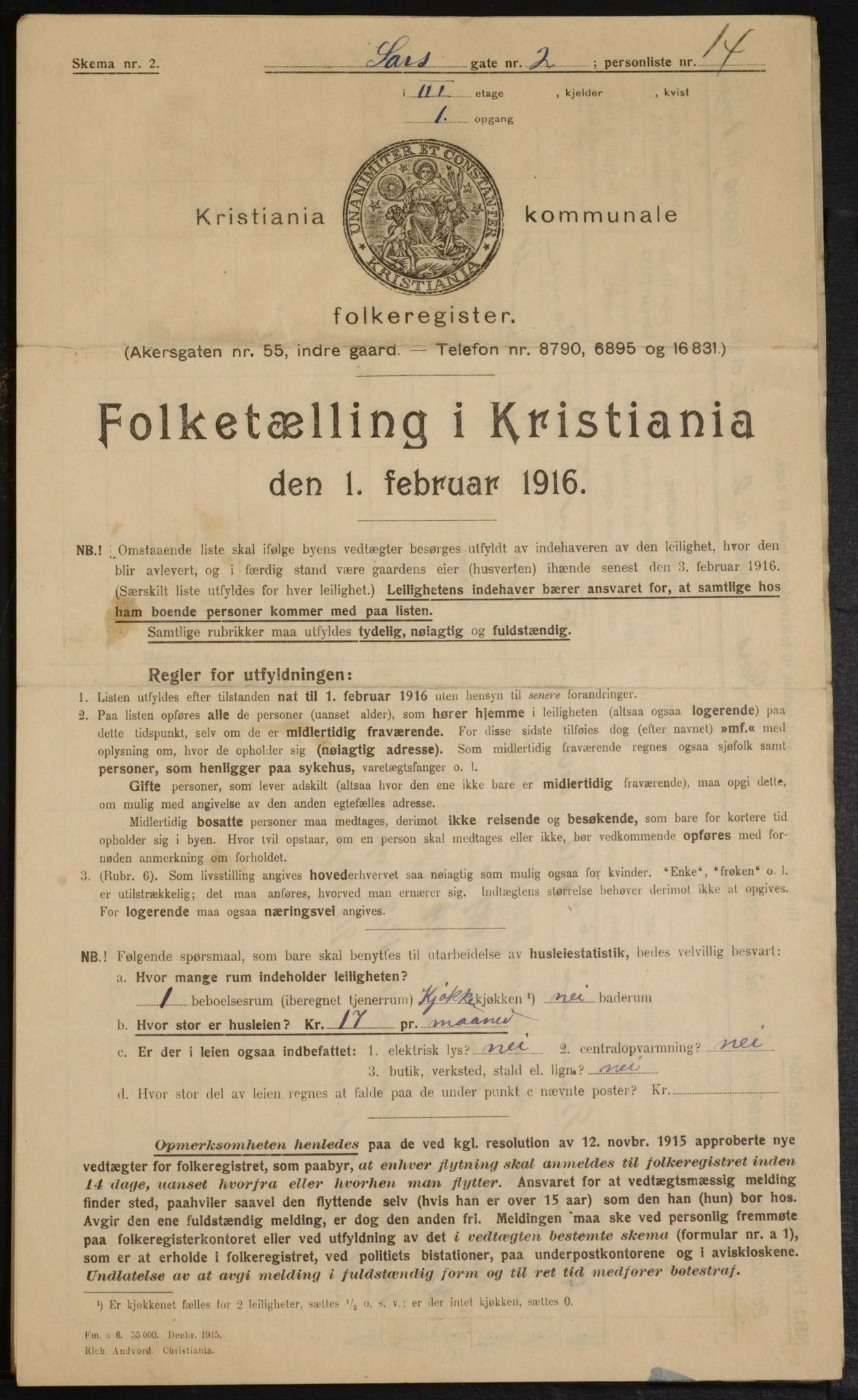 OBA, Municipal Census 1916 for Kristiania, 1916, p. 91417