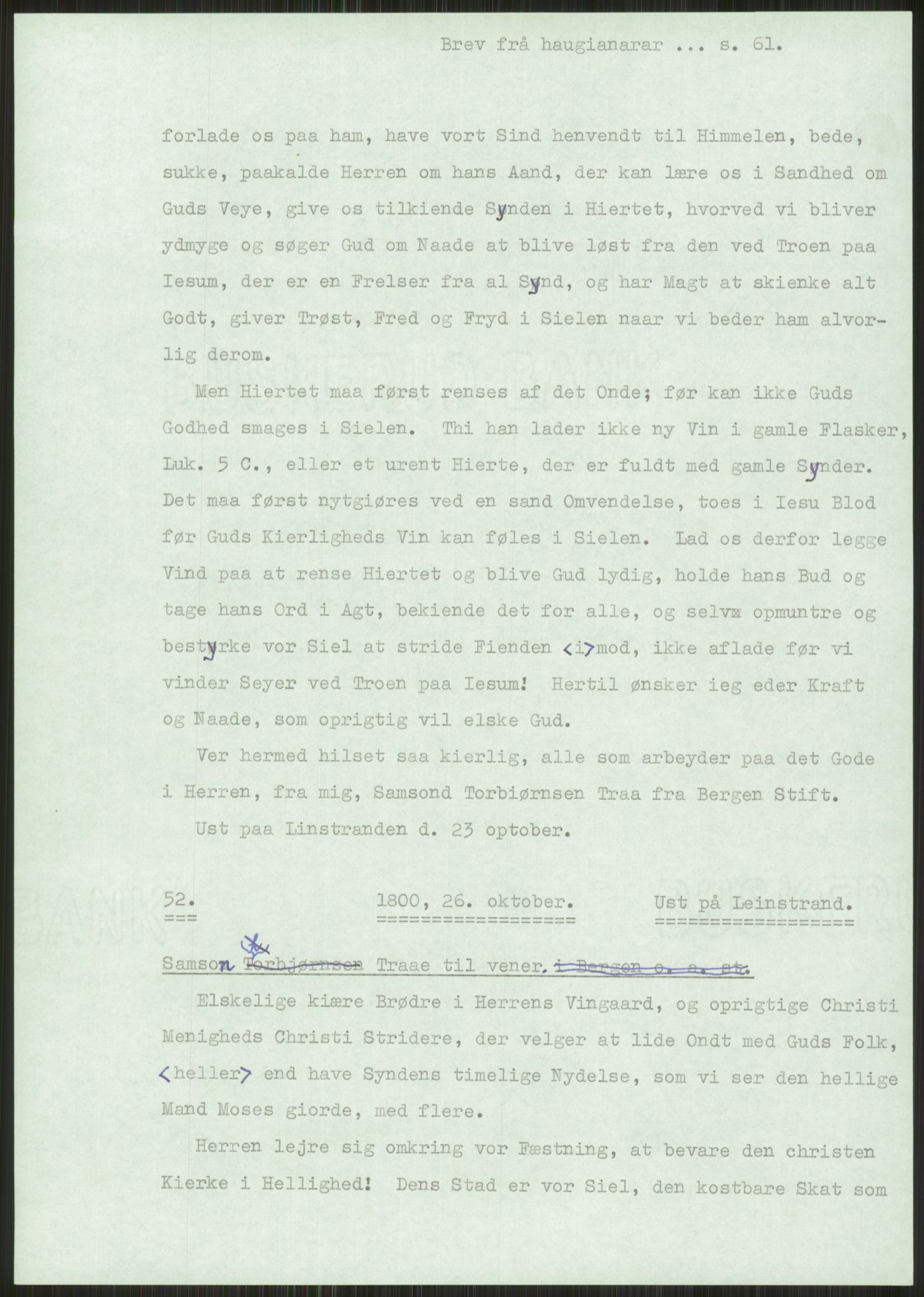 Samlinger til kildeutgivelse, Haugianerbrev, AV/RA-EA-6834/F/L0001: Haugianerbrev I: 1760-1804, 1760-1804, p. 61