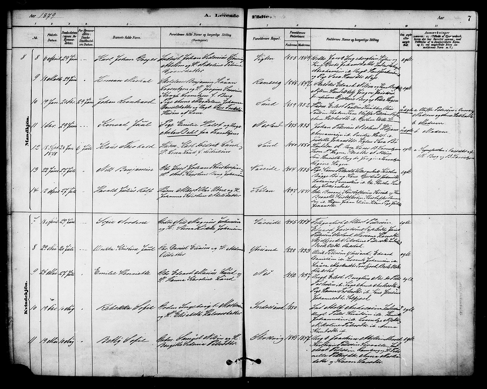 Ministerialprotokoller, klokkerbøker og fødselsregistre - Nordland, AV/SAT-A-1459/885/L1204: Parish register (official) no. 885A05, 1878-1892, p. 7