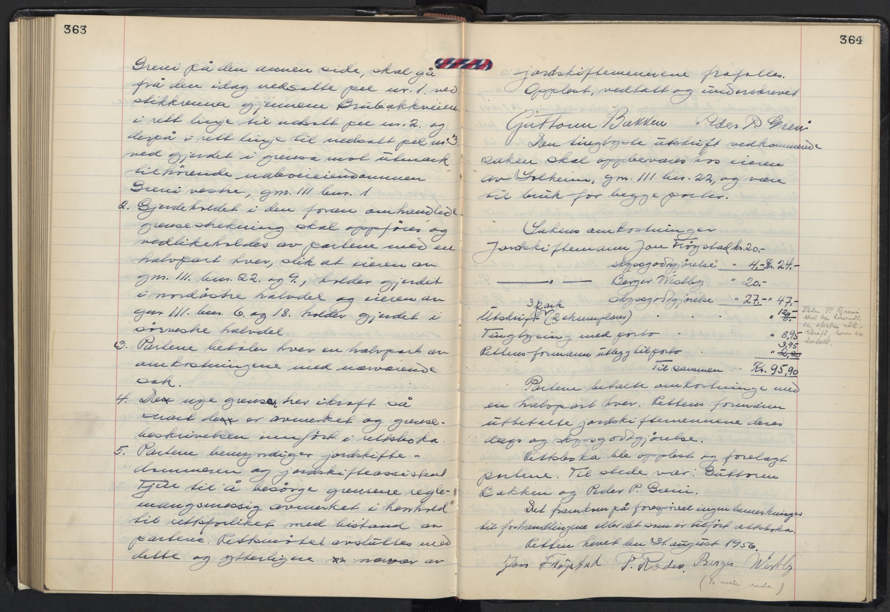 Akershus og Oslo jordskifterett, AV/SAO-A-10121/F/Fa/L0029: Forhandlingsprotokoll, 1954-1956, p. 363-364