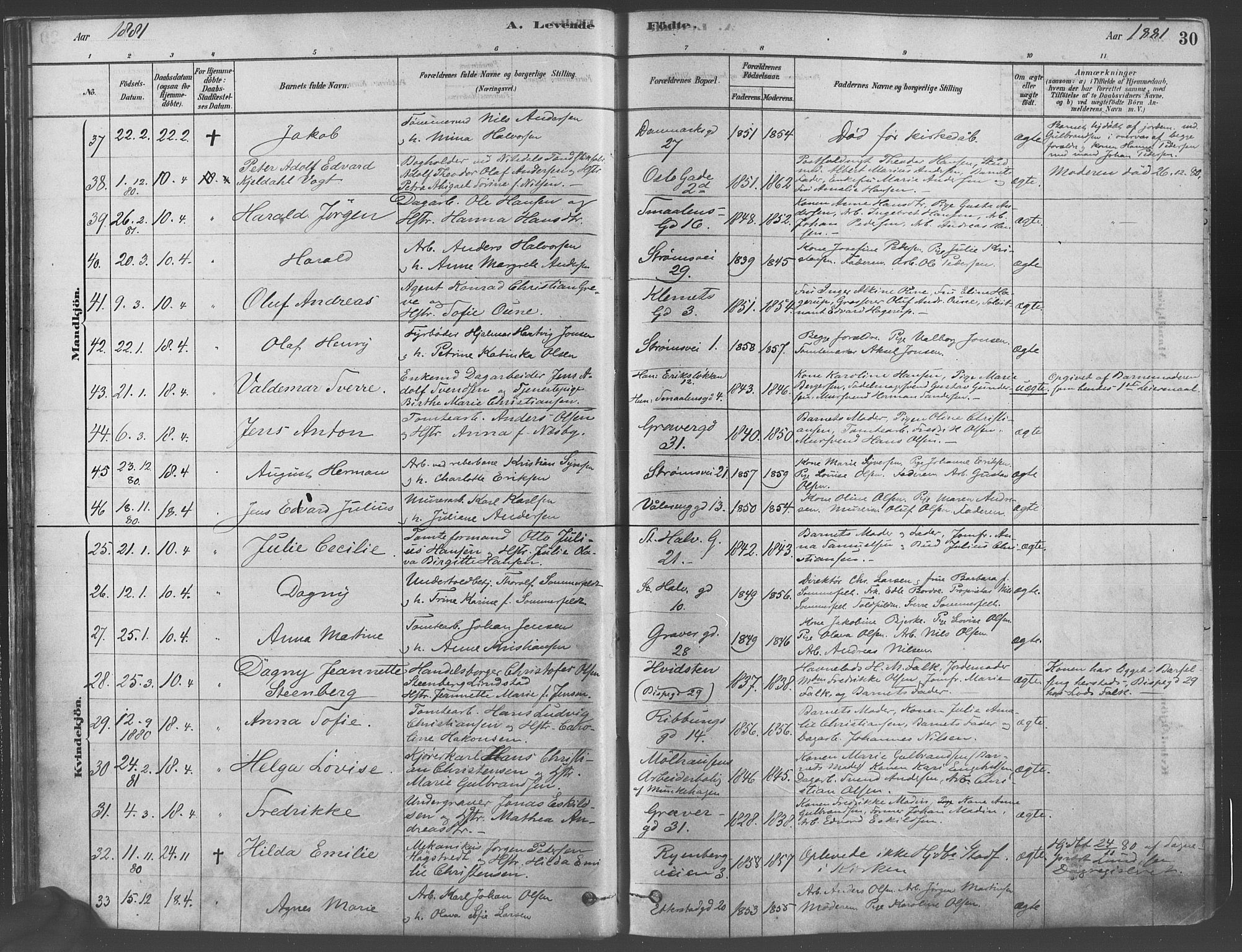 Gamlebyen prestekontor Kirkebøker, SAO/A-10884/F/Fa/L0005: Parish register (official) no. 5, 1878-1889, p. 30