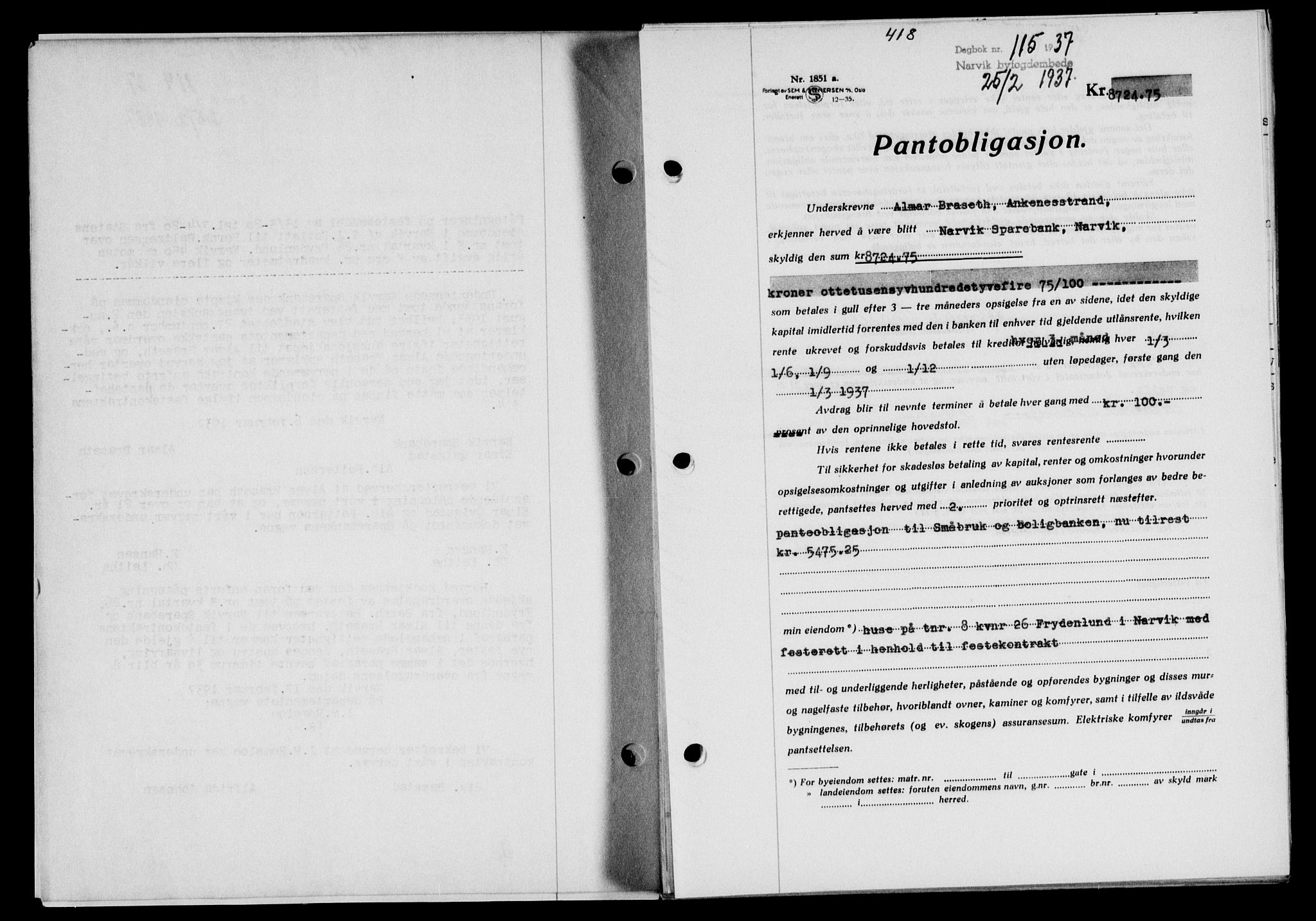 Narvik sorenskriveri, SAT/A-0002/1/2/2C/2Ca/L0011: Mortgage book no. 14, 1935-1937, Deed date: 25.02.1937