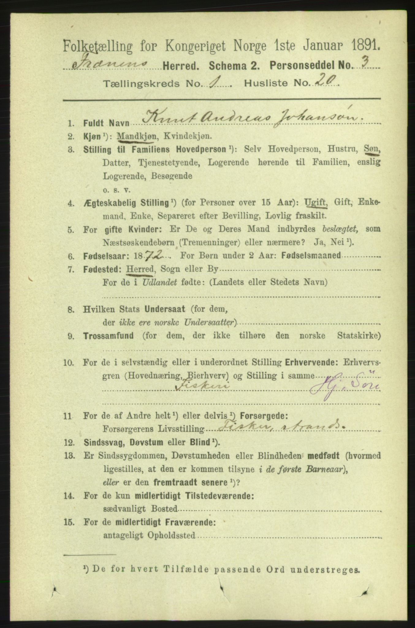 RA, 1891 census for 1548 Fræna, 1891, p. 205