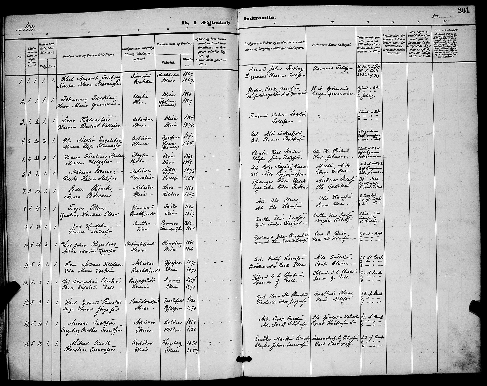 Skien kirkebøker, SAKO/A-302/G/Ga/L0007: Parish register (copy) no. 7, 1891-1900, p. 261