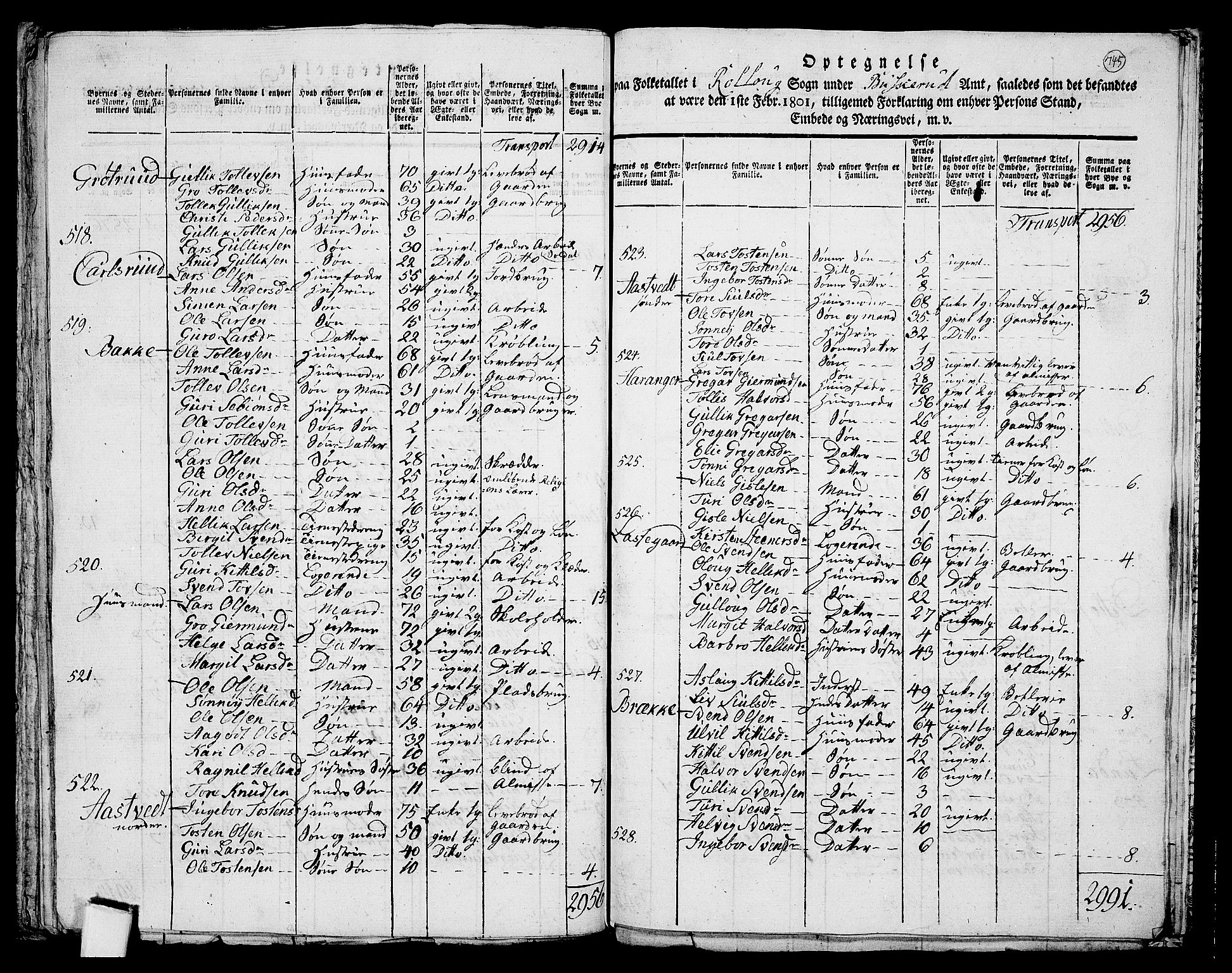 RA, 1801 census for 0632P Rollag, 1801, p. 744b-745a