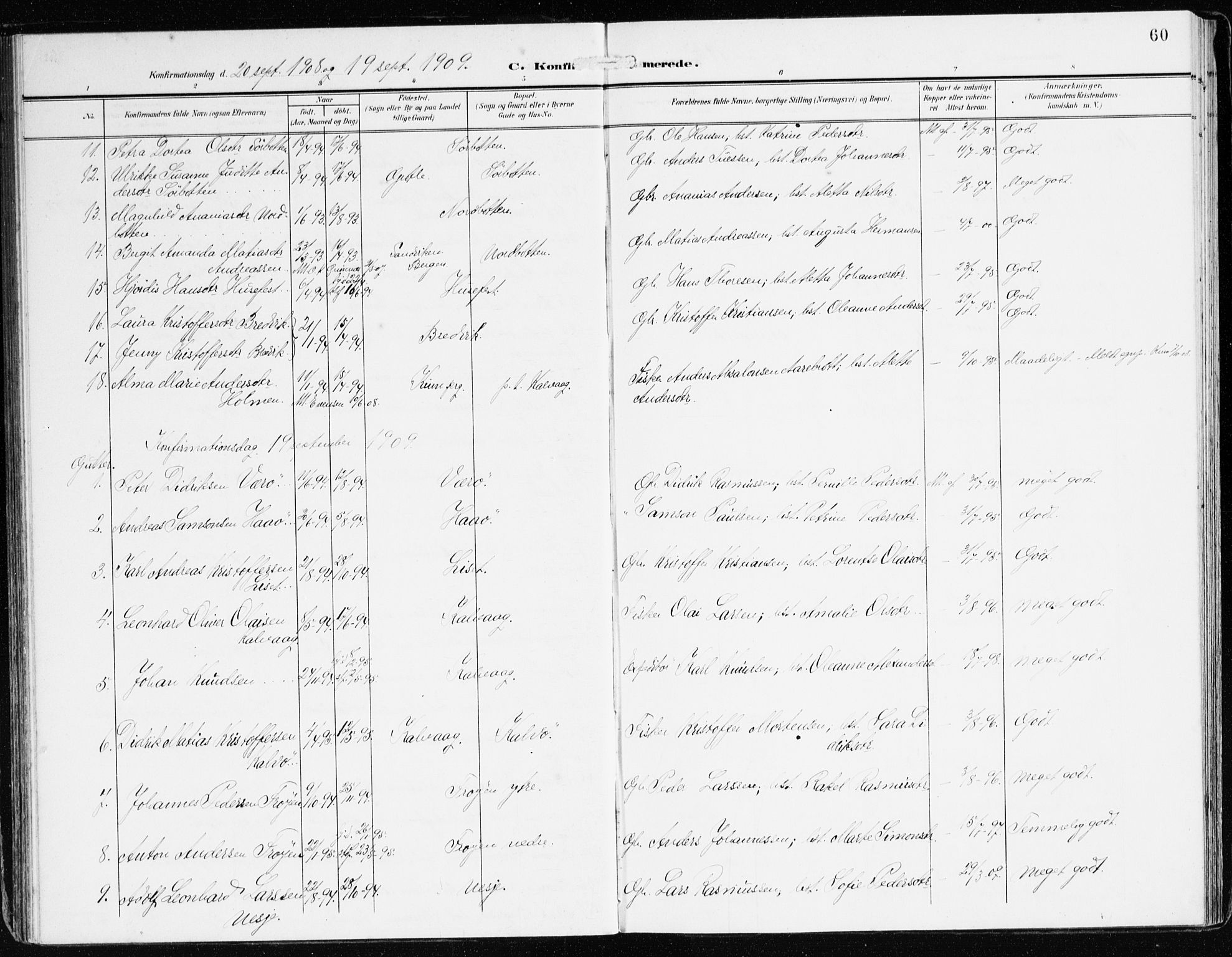 Bremanger sokneprestembete, AV/SAB-A-82201/H/Haa/Haab/L0003: Parish register (official) no. B 3, 1908-1925, p. 60