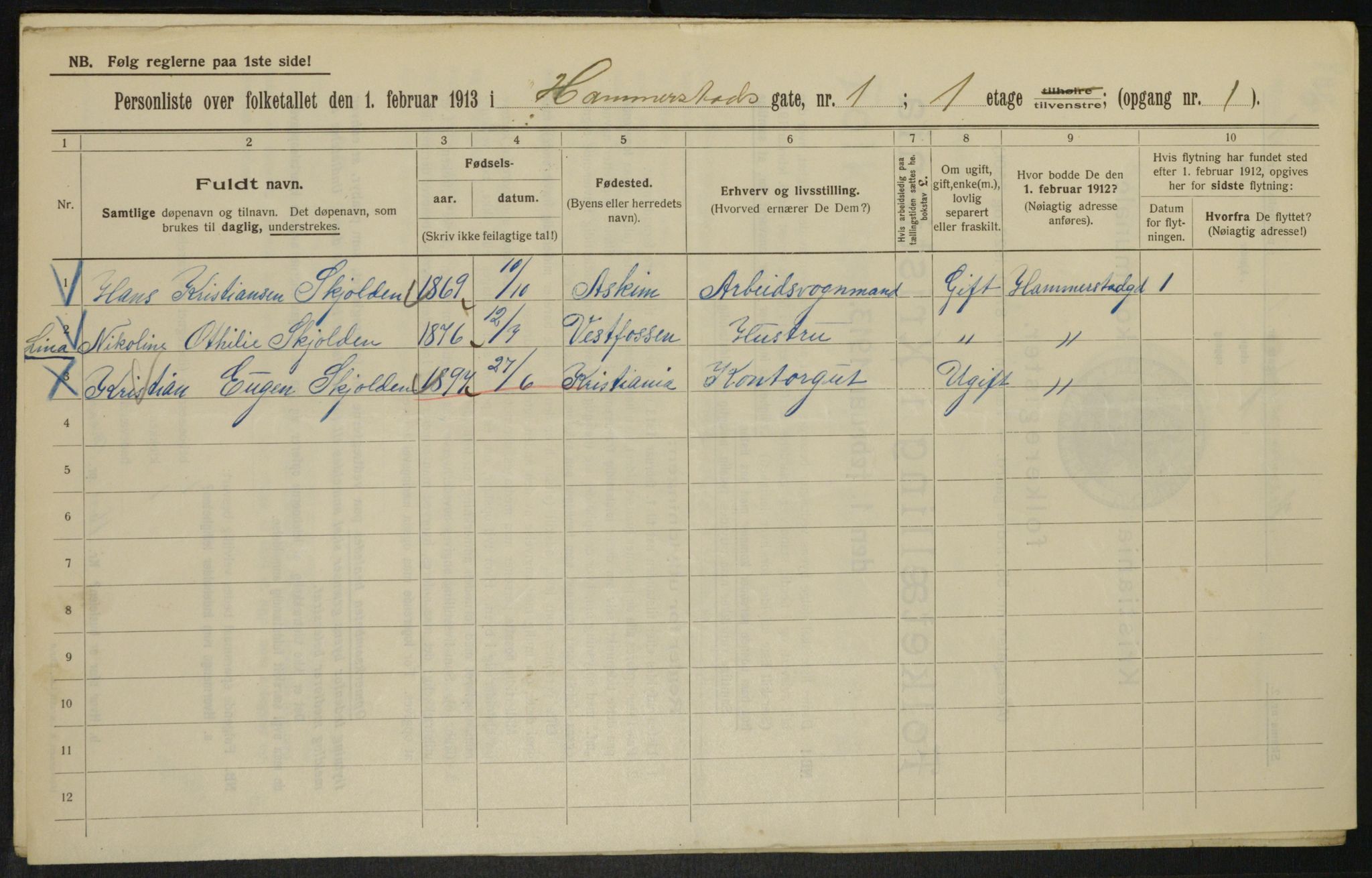 OBA, Municipal Census 1913 for Kristiania, 1913, p. 34598