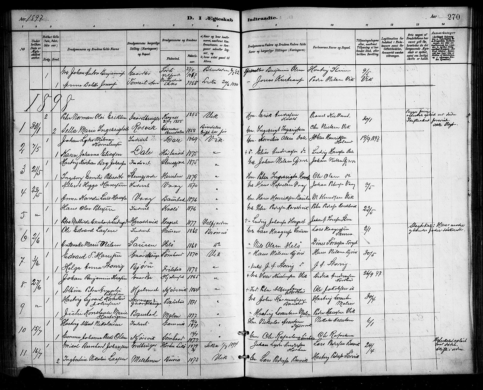 Ministerialprotokoller, klokkerbøker og fødselsregistre - Nordland, SAT/A-1459/812/L0188: Parish register (copy) no. 812C06, 1884-1912, p. 270
