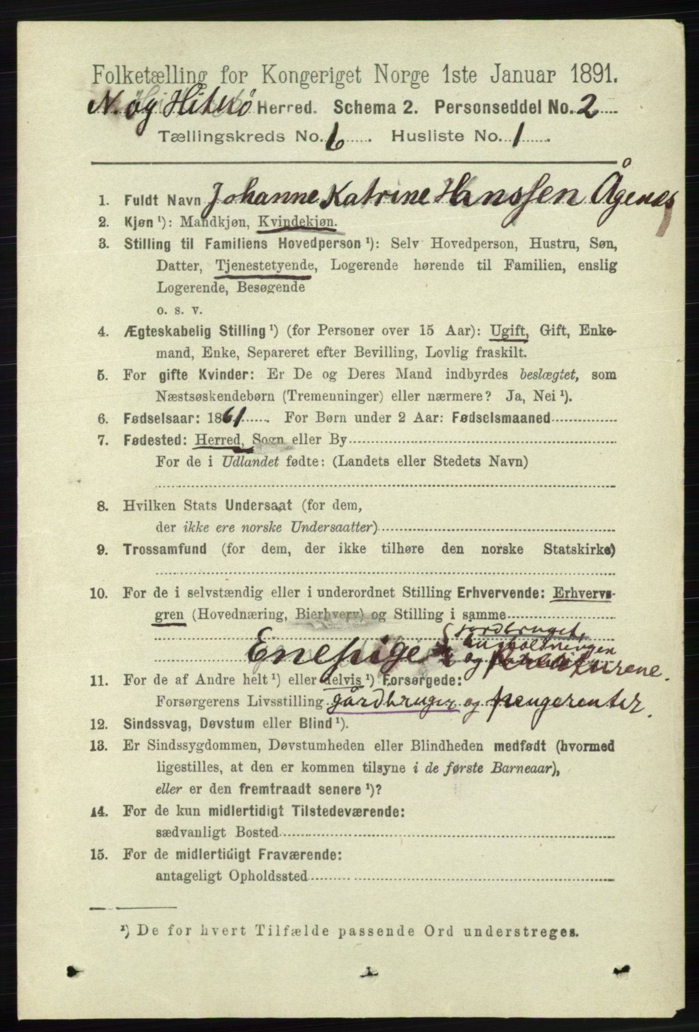 RA, 1891 census for 1043 Hidra og Nes, 1891, p. 2247