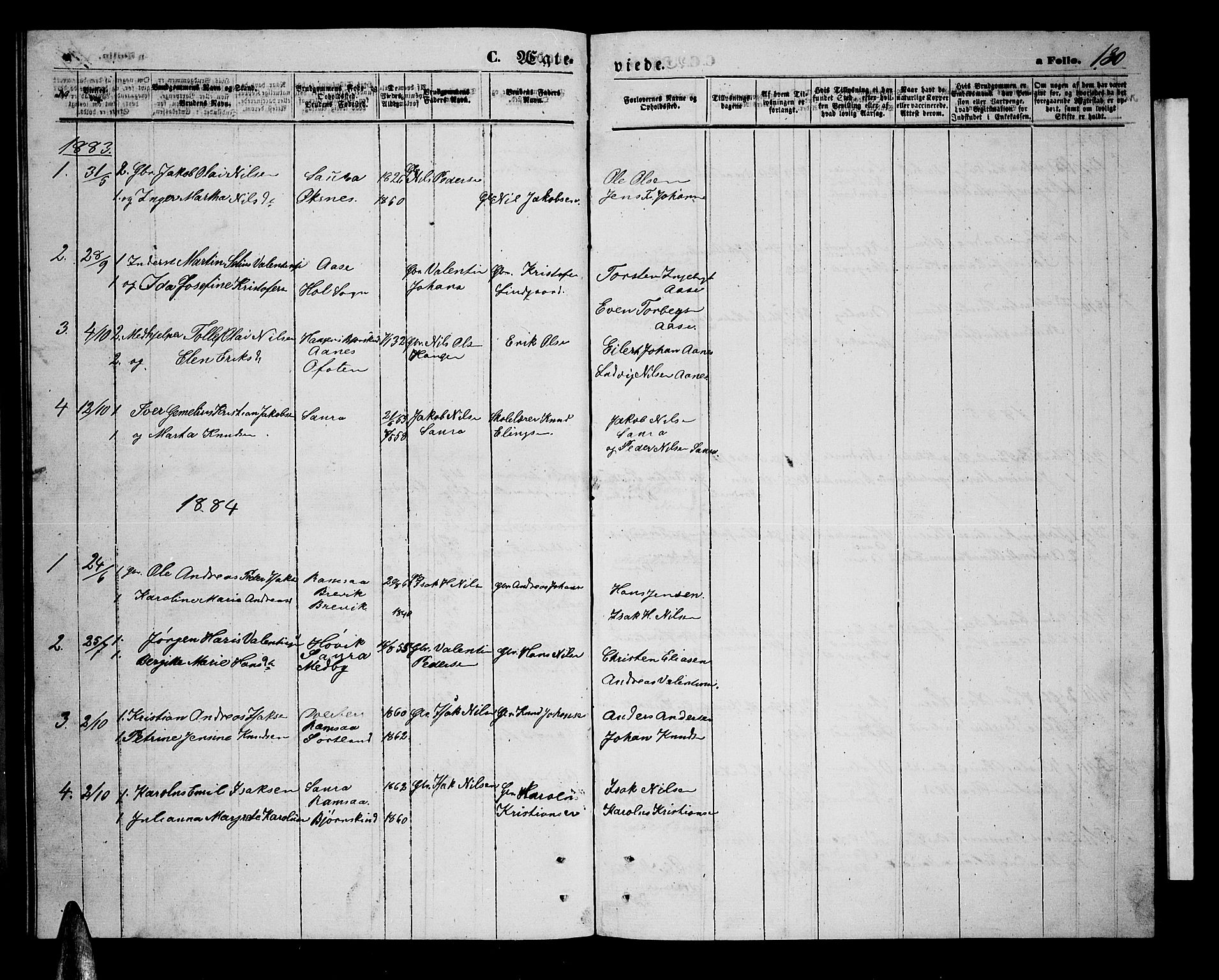 Ministerialprotokoller, klokkerbøker og fødselsregistre - Nordland, AV/SAT-A-1459/897/L1412: Parish register (copy) no. 897C02, 1867-1886, p. 130