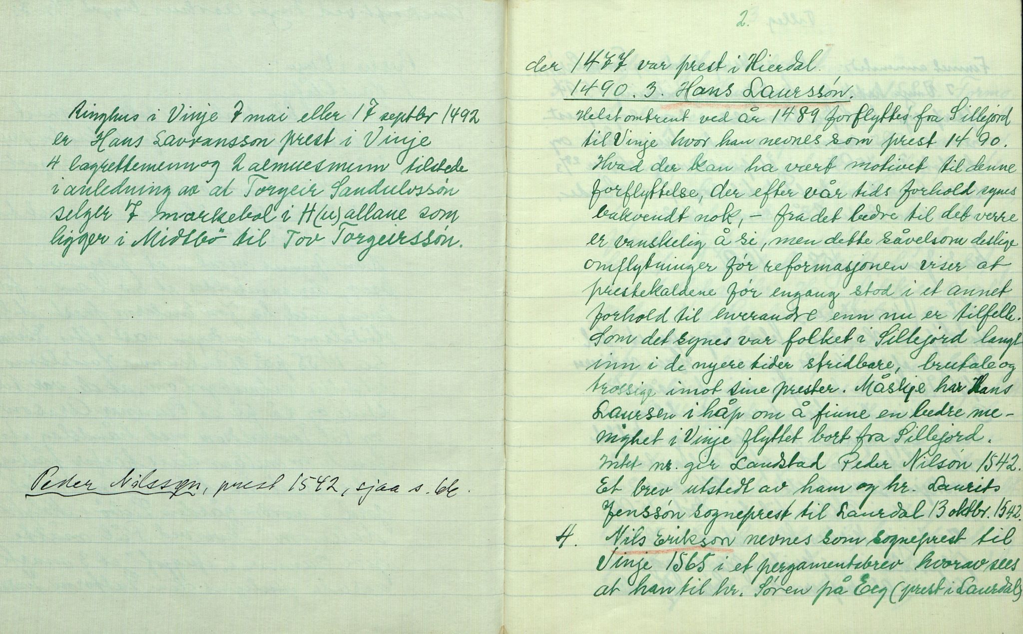 Rikard Berge, TEMU/TGM-A-1003/F/L0012/0052: 400-450 / 450 Nr. 1 Universitetsbibliotekets håndskriftsamling manuskripts... 523 bok? M. B. Landstads optegnelser angående Telemarkens Præste?- historie, p. 2