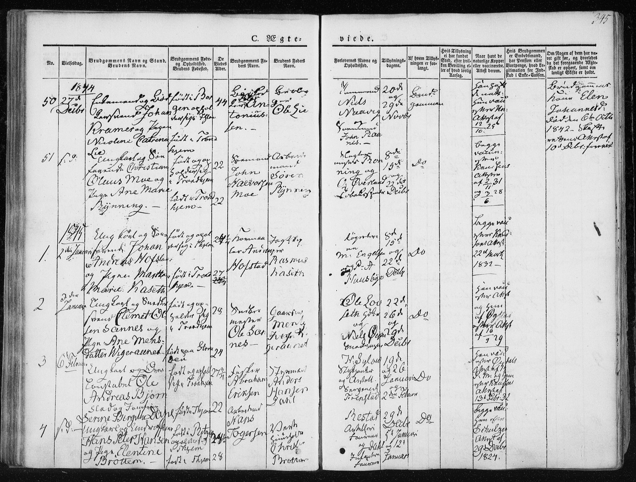 Ministerialprotokoller, klokkerbøker og fødselsregistre - Sør-Trøndelag, SAT/A-1456/601/L0049: Parish register (official) no. 601A17, 1839-1847, p. 345