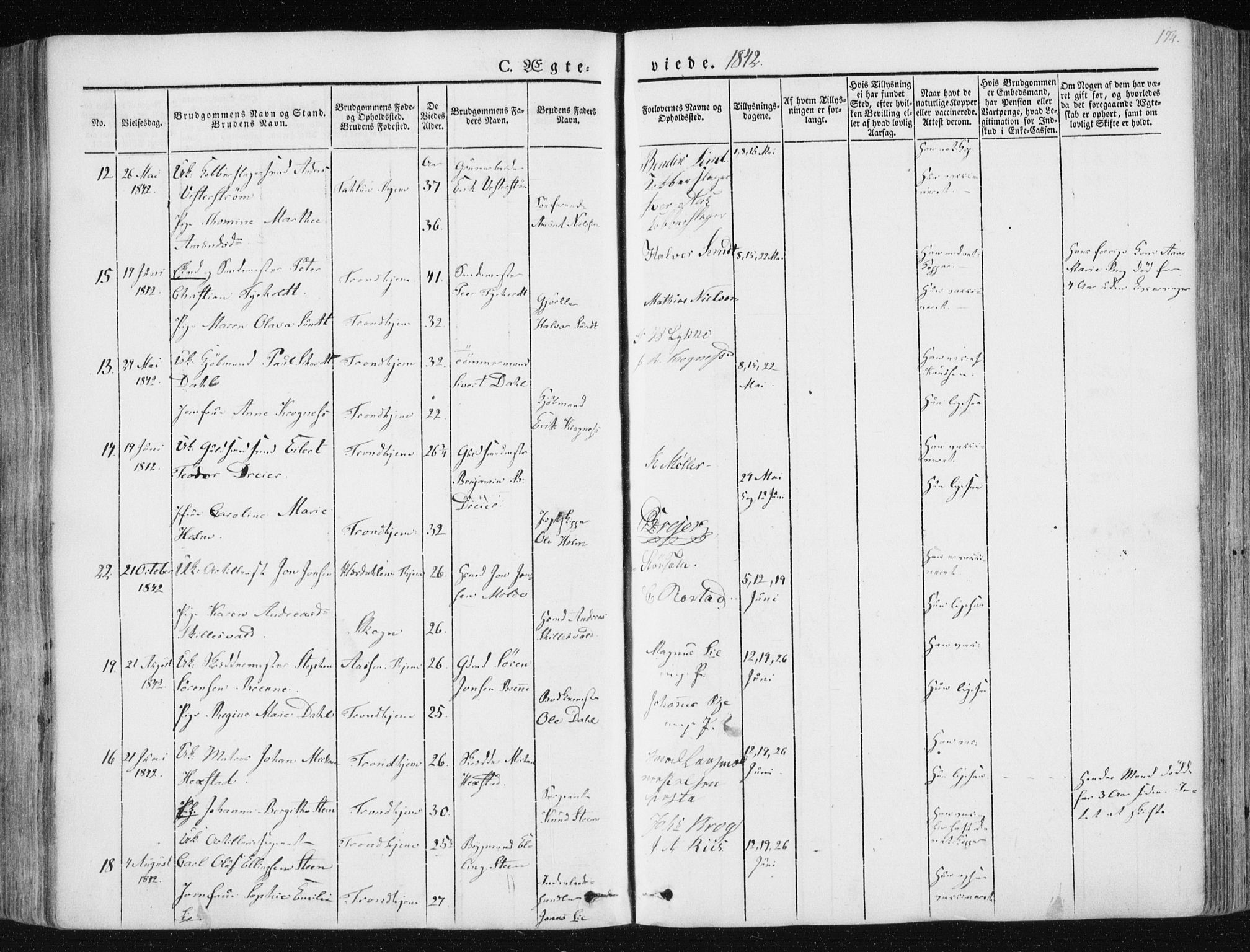 Ministerialprotokoller, klokkerbøker og fødselsregistre - Sør-Trøndelag, SAT/A-1456/602/L0110: Parish register (official) no. 602A08, 1840-1854, p. 174