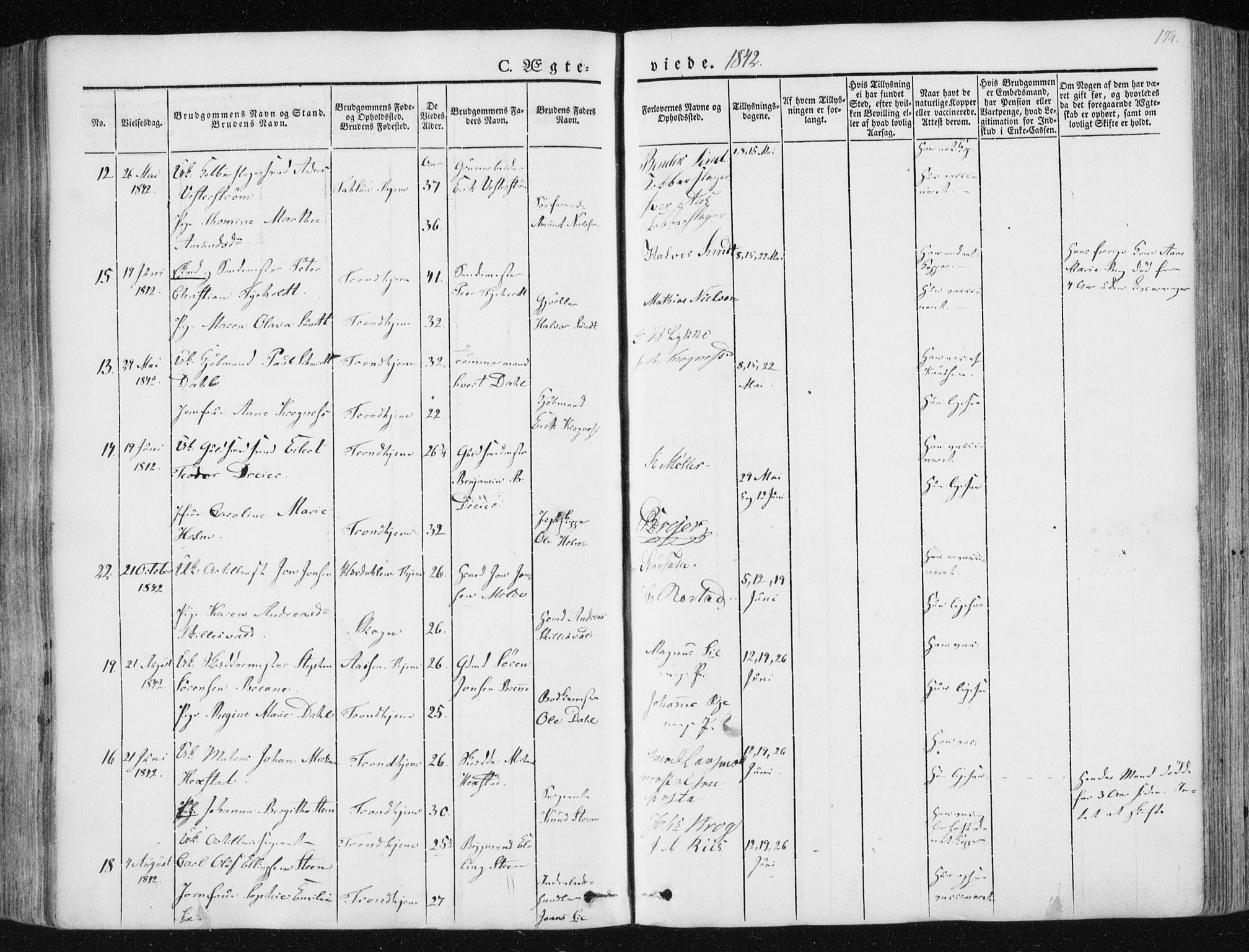 Ministerialprotokoller, klokkerbøker og fødselsregistre - Sør-Trøndelag, AV/SAT-A-1456/602/L0110: Parish register (official) no. 602A08, 1840-1854, p. 174