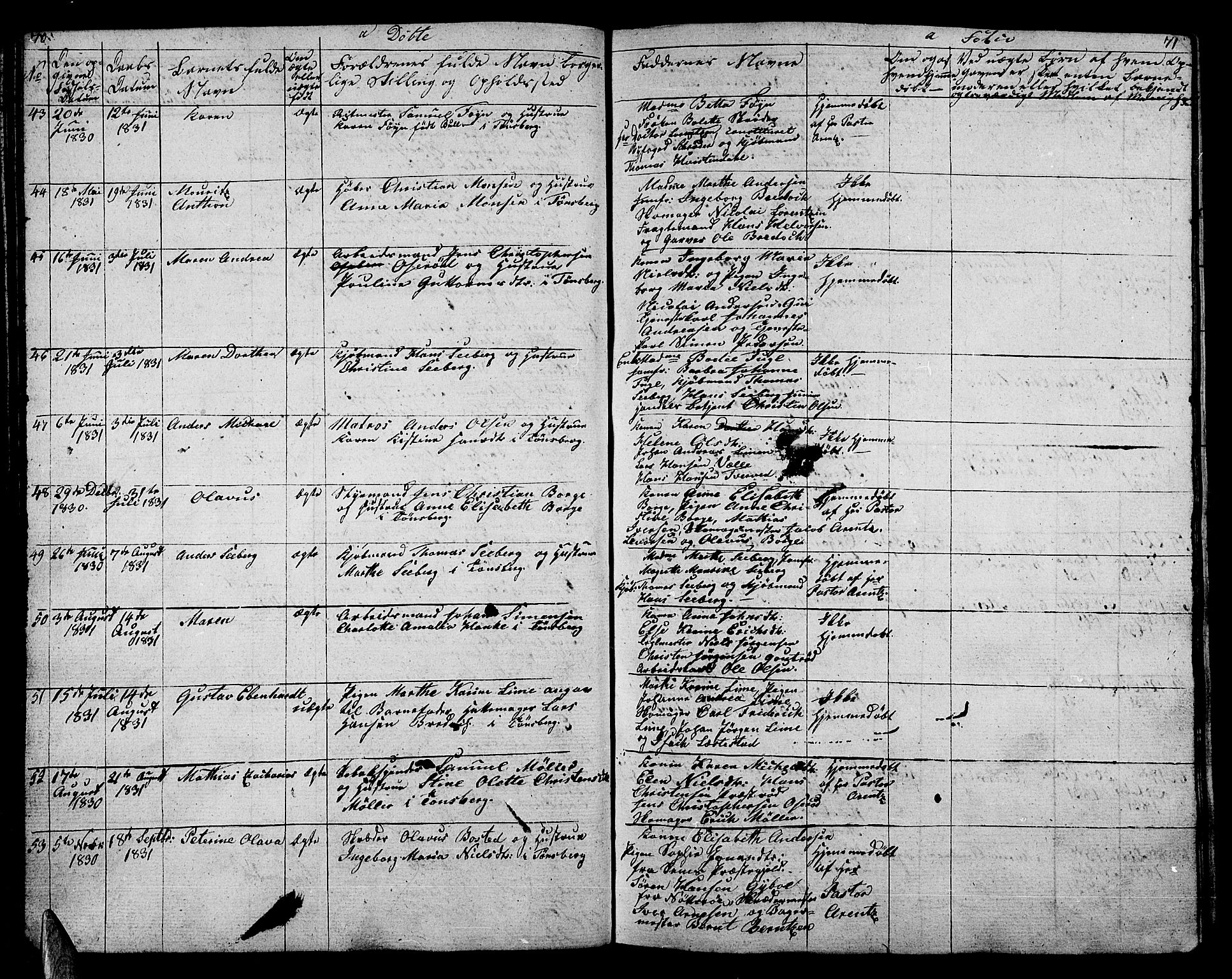 Tønsberg kirkebøker, AV/SAKO-A-330/G/Ga/L0002: Parish register (copy) no. 2, 1827-1854, p. 70-71