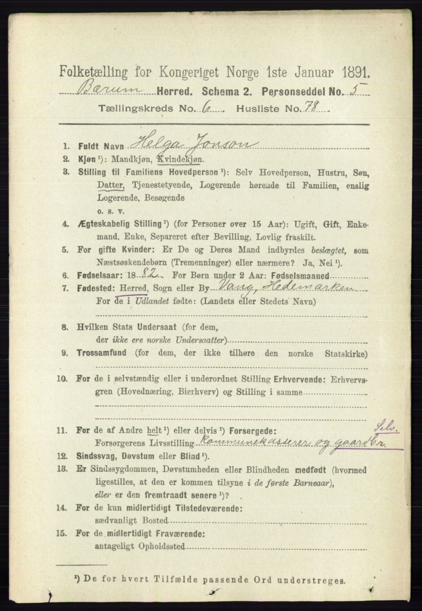 RA, 1891 census for 0219 Bærum, 1891, p. 4028