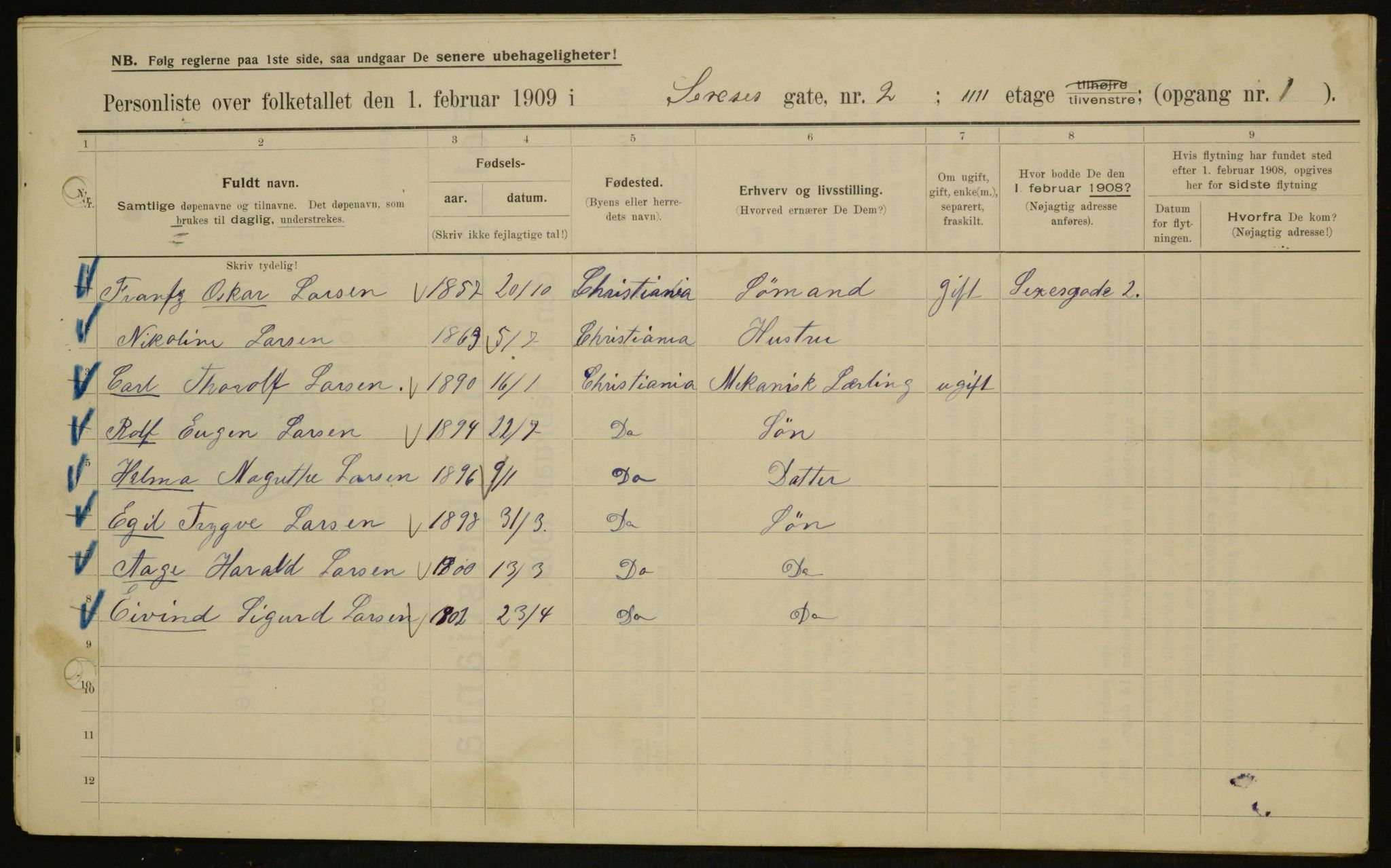 OBA, Municipal Census 1909 for Kristiania, 1909, p. 85890