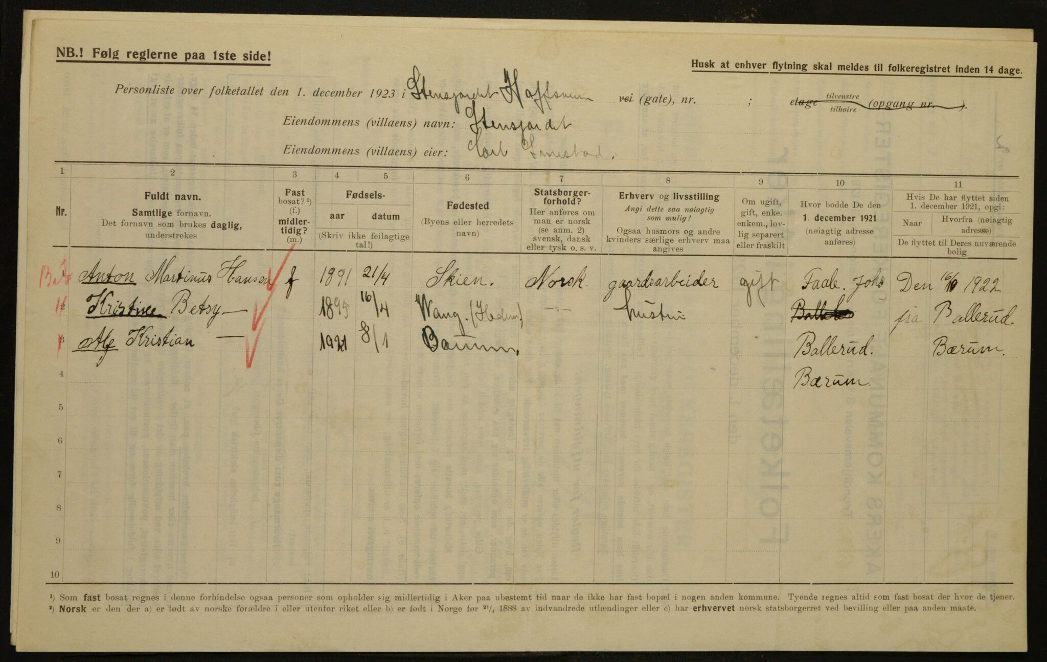 , Municipal Census 1923 for Aker, 1923, p. 2564