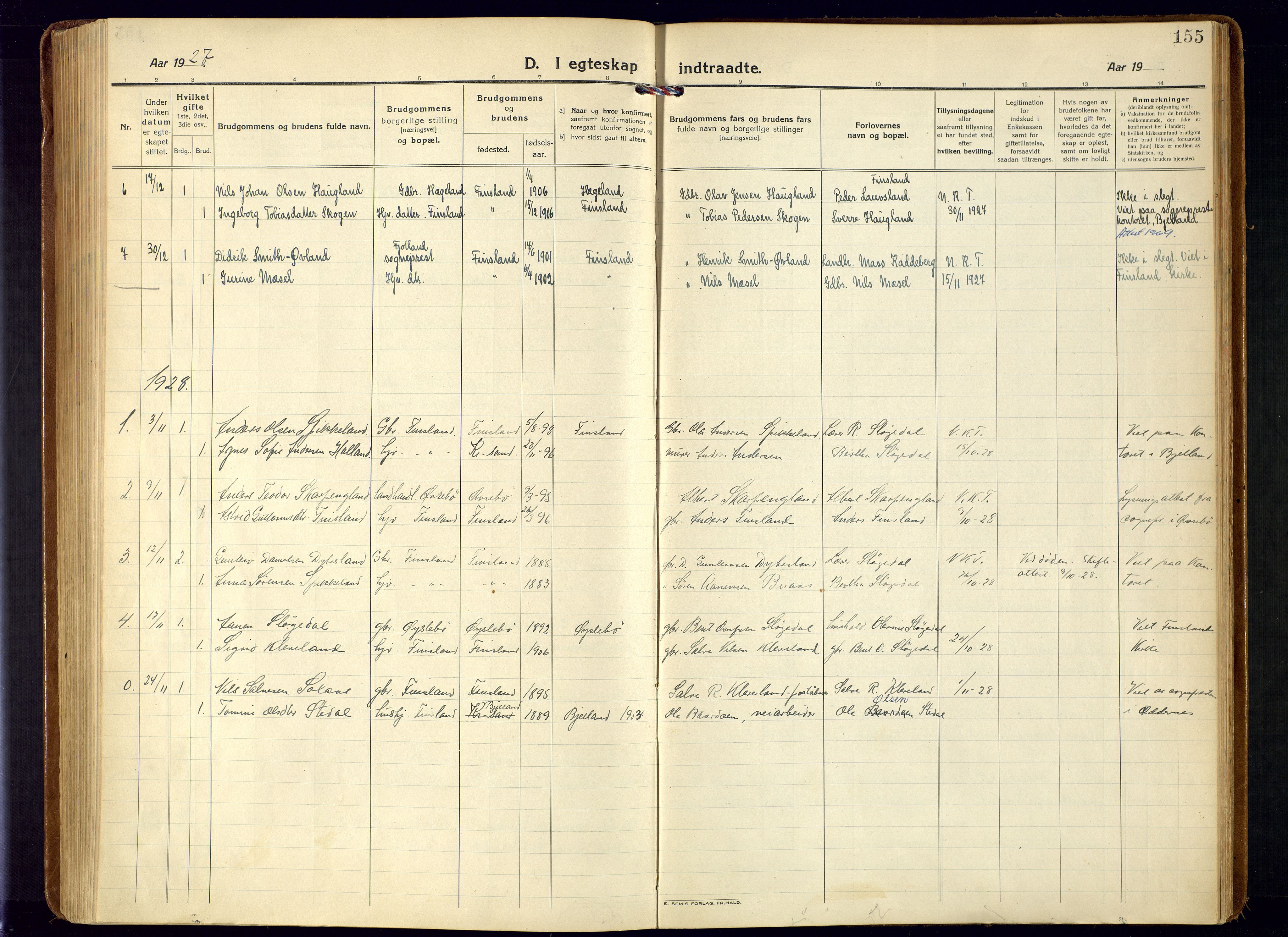 Bjelland sokneprestkontor, SAK/1111-0005/F/Fa/Fab/L0005: Parish register (official) no. A 5, 1921-1951, p. 155