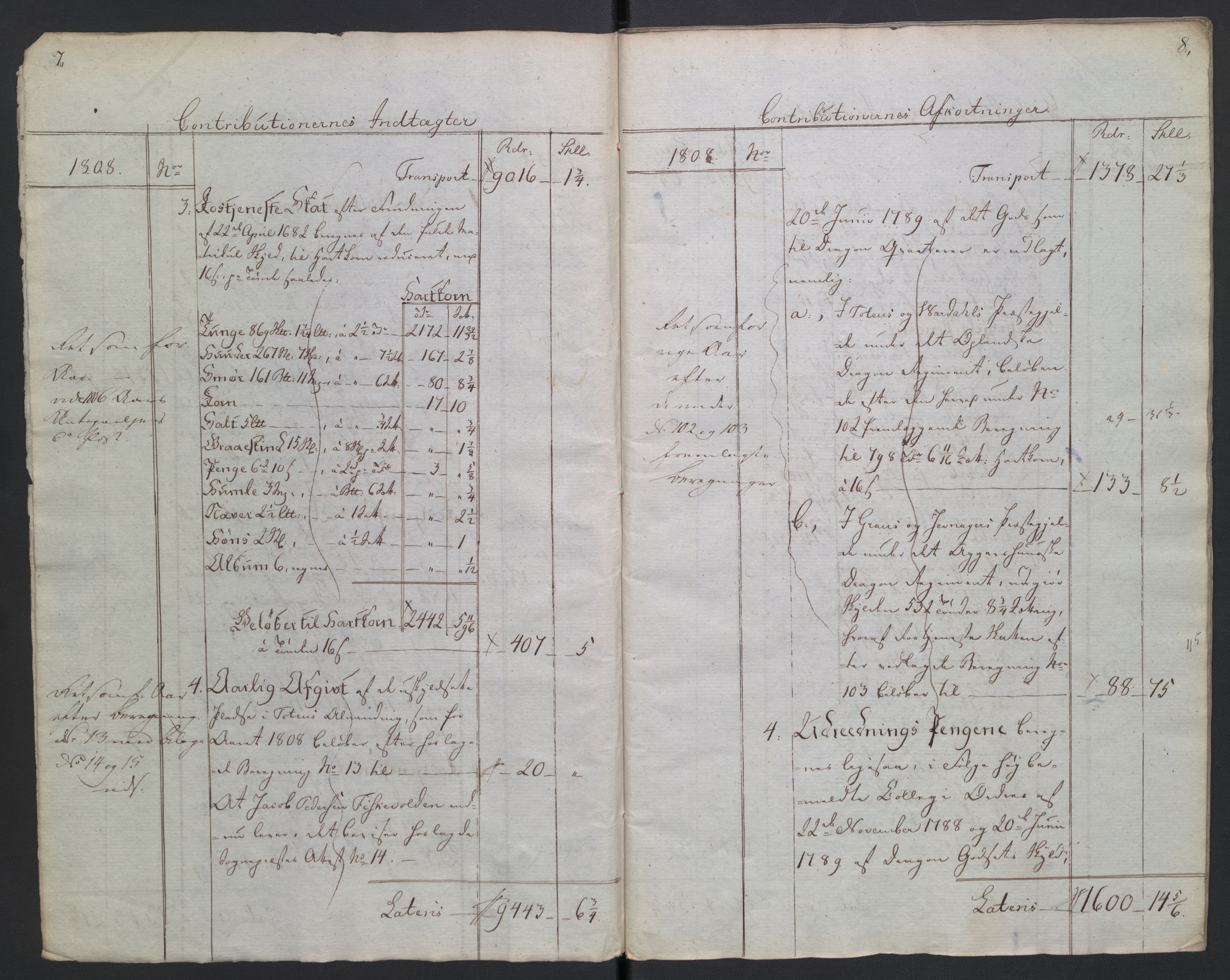 Rentekammeret inntil 1814, Reviderte regnskaper, Fogderegnskap, AV/RA-EA-4092/R19/L1396: Fogderegnskap Toten, Hadeland og Vardal, 1808, p. 6