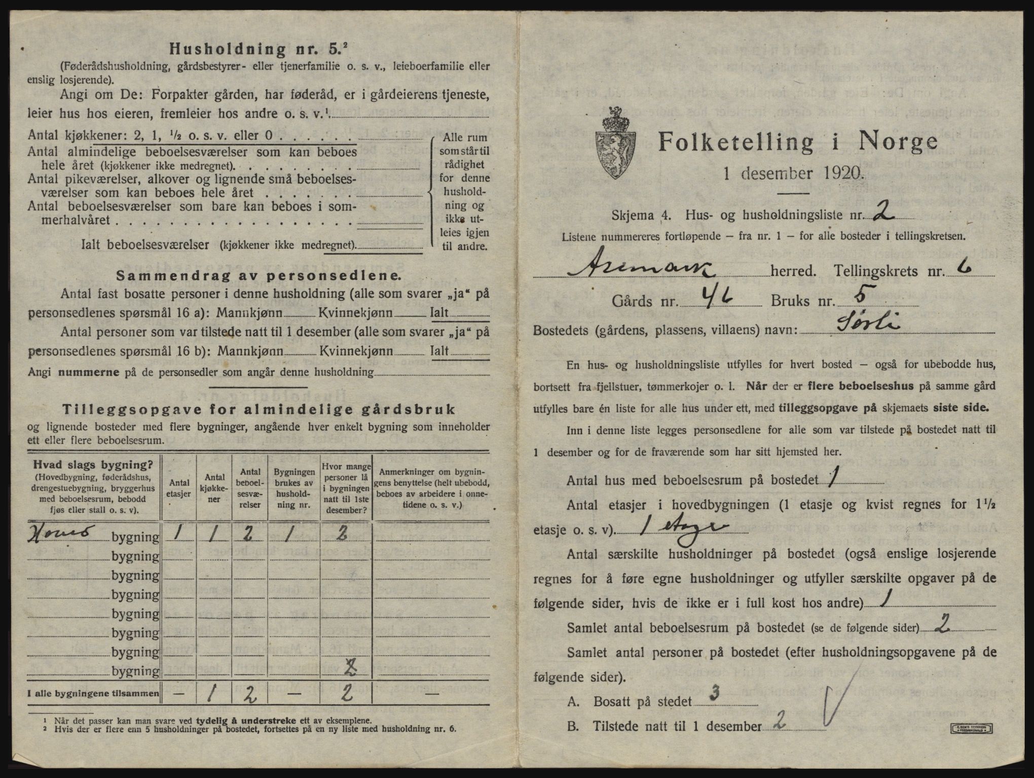 SAO, 1920 census for Aremark, 1920, p. 585