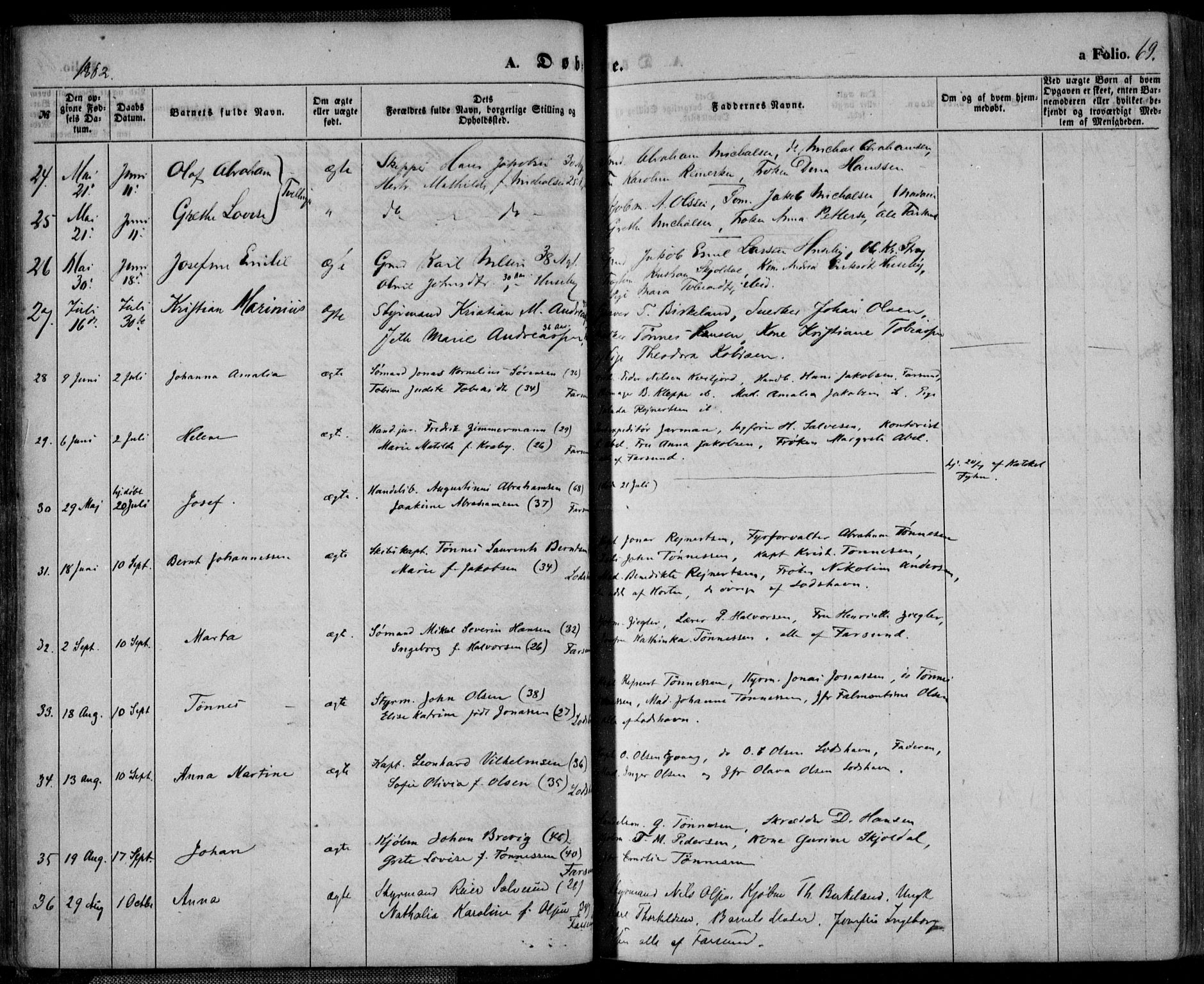 Farsund sokneprestkontor, SAK/1111-0009/F/Fa/L0005: Parish register (official) no. A 5, 1863-1886, p. 69