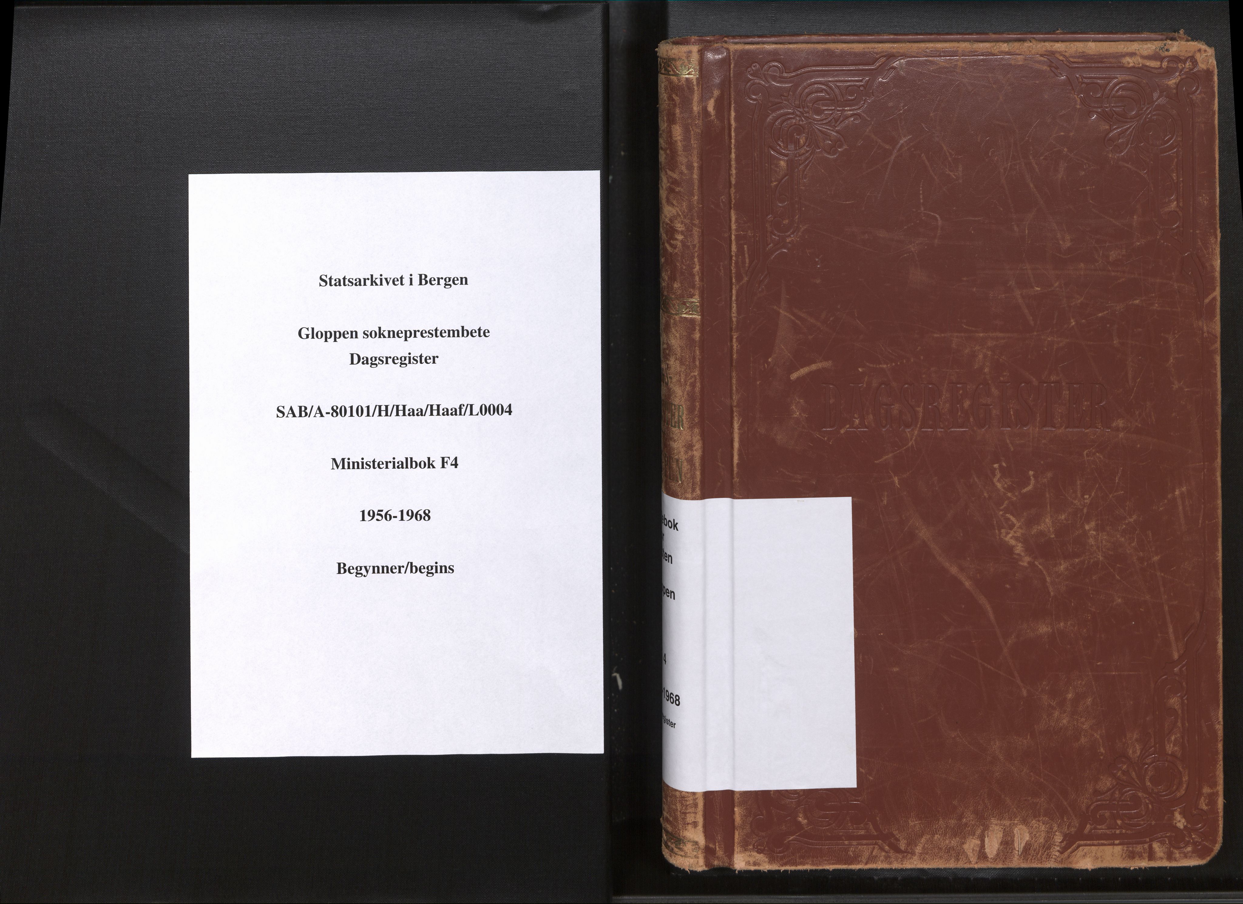 Gloppen sokneprestembete, SAB/A-80101/H/Haa/Haaf/L0004: Diary records no. F 4, 1956-1968