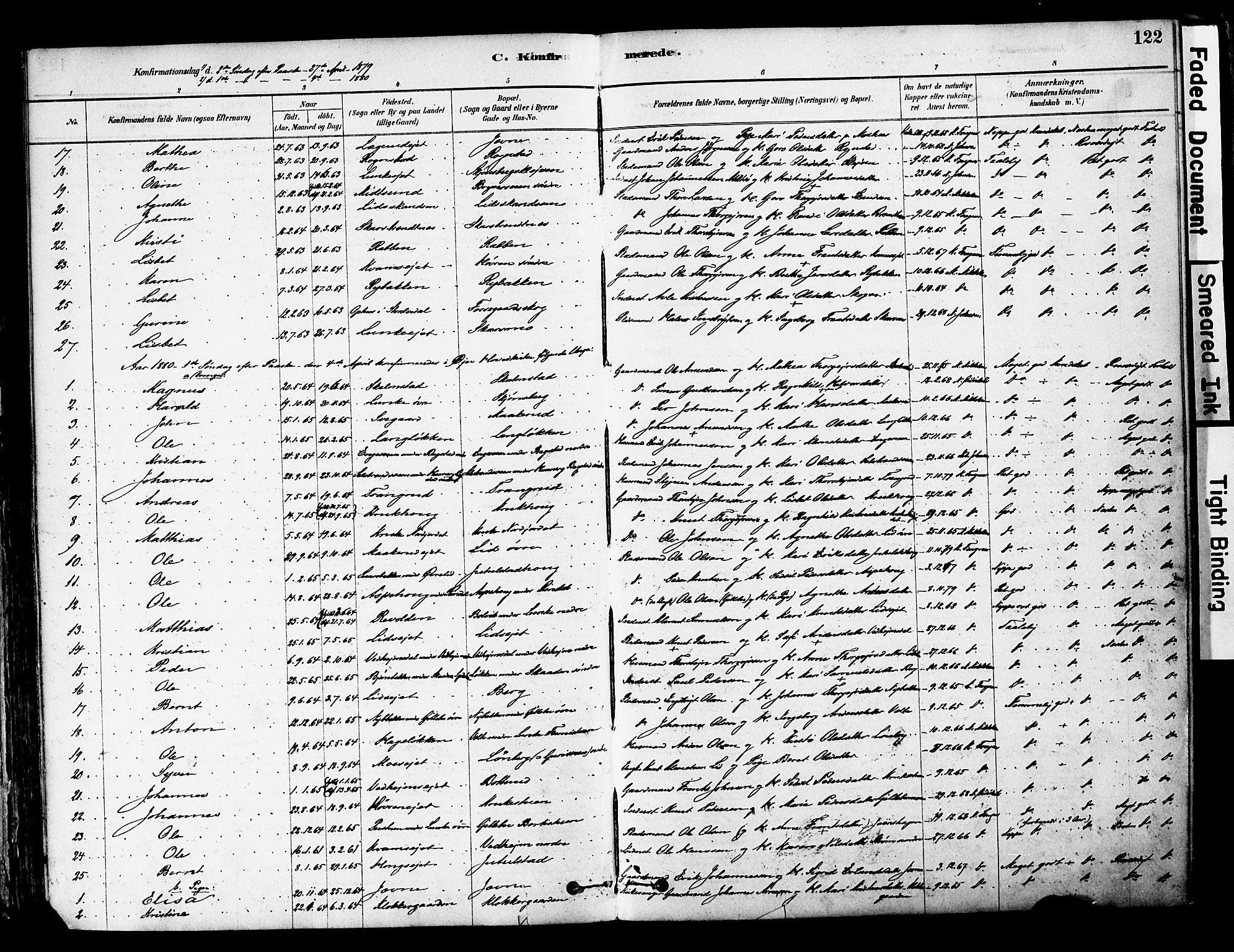 Øyer prestekontor, SAH/PREST-084/H/Ha/Haa/L0008: Parish register (official) no. 8, 1878-1897, p. 122