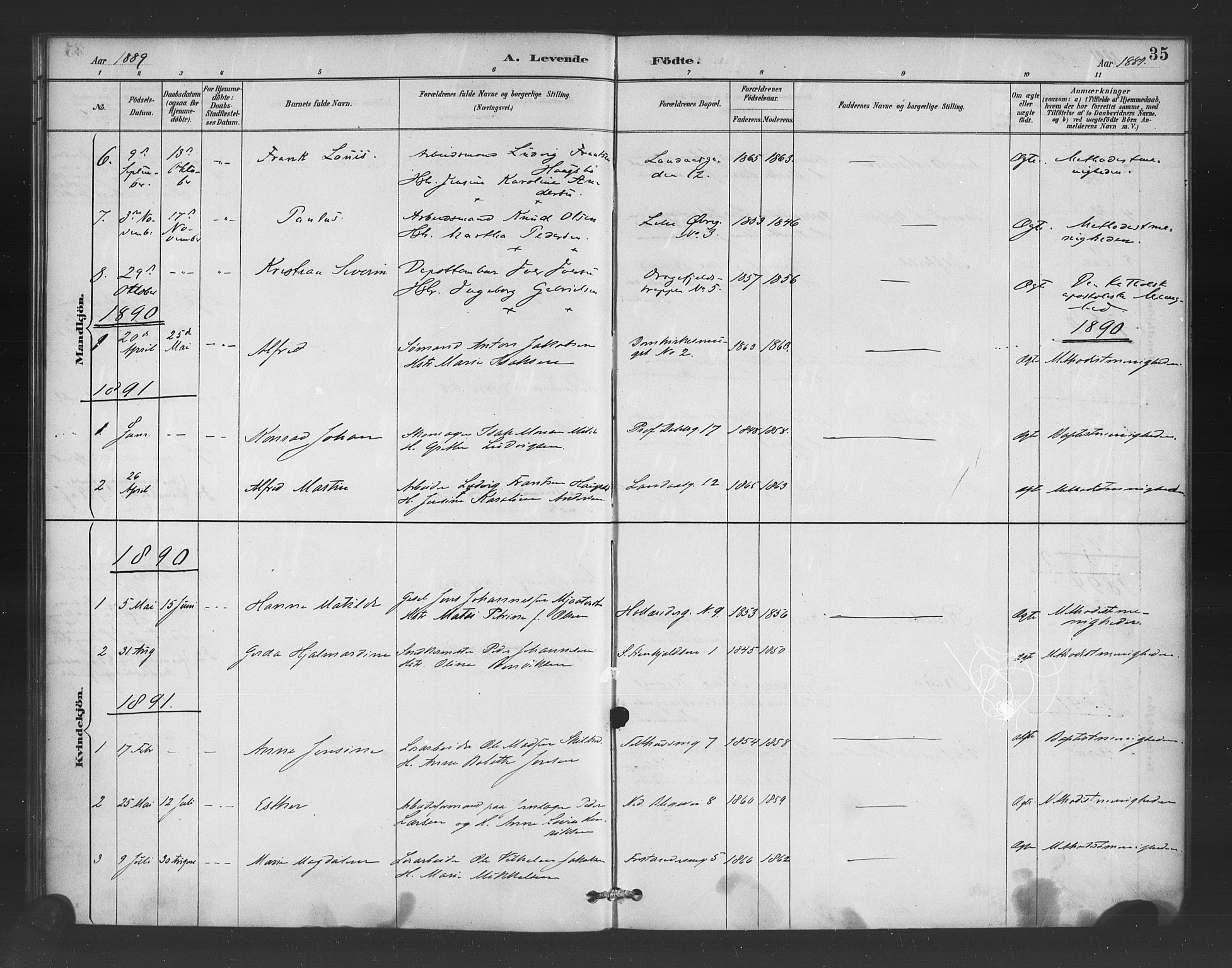 Korskirken sokneprestembete, SAB/A-76101/H/Haa/L0052: Parish register (official) no. G 2, 1887-1899, p. 35