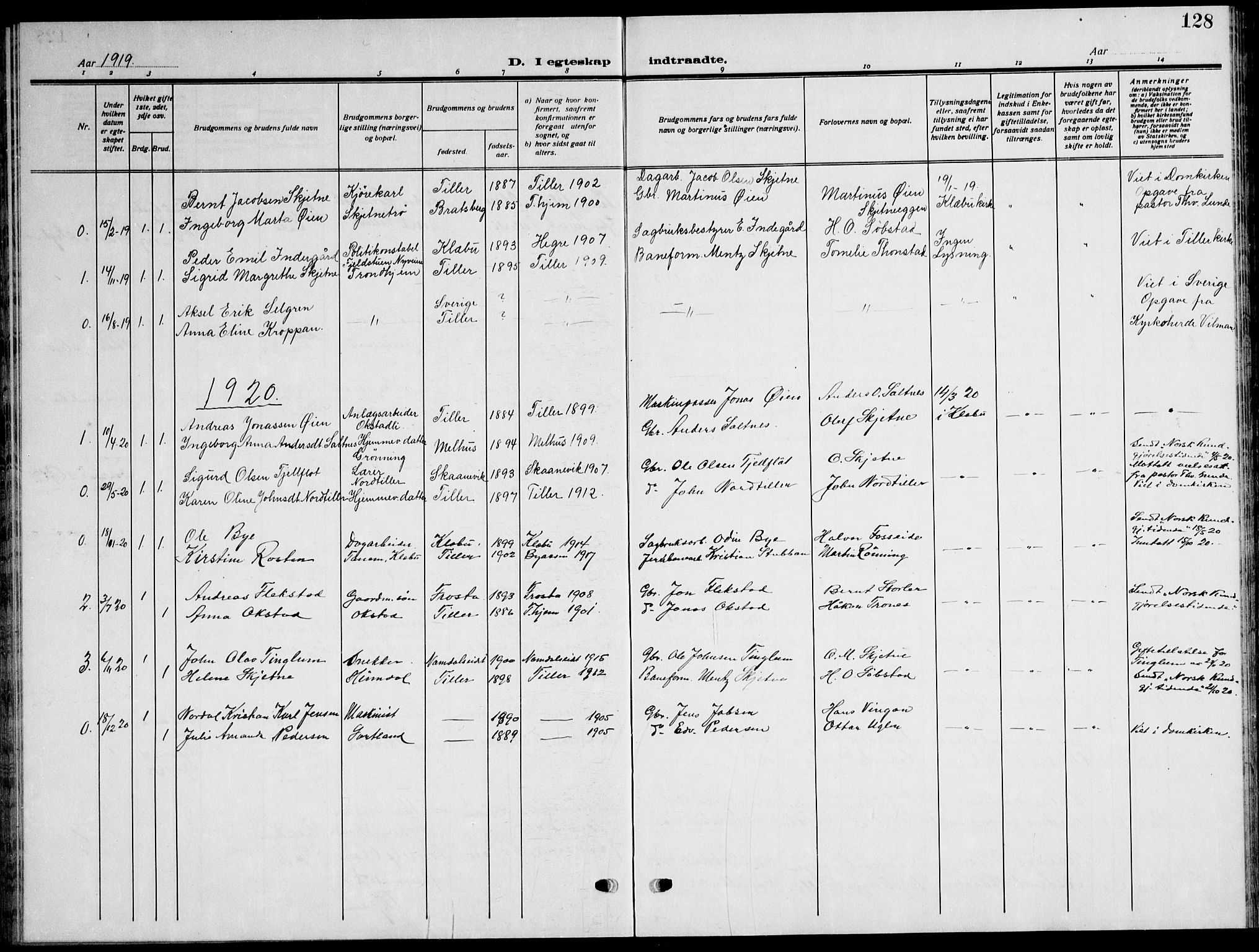 Ministerialprotokoller, klokkerbøker og fødselsregistre - Sør-Trøndelag, SAT/A-1456/621/L0462: Parish register (copy) no. 621C05, 1915-1945, p. 128