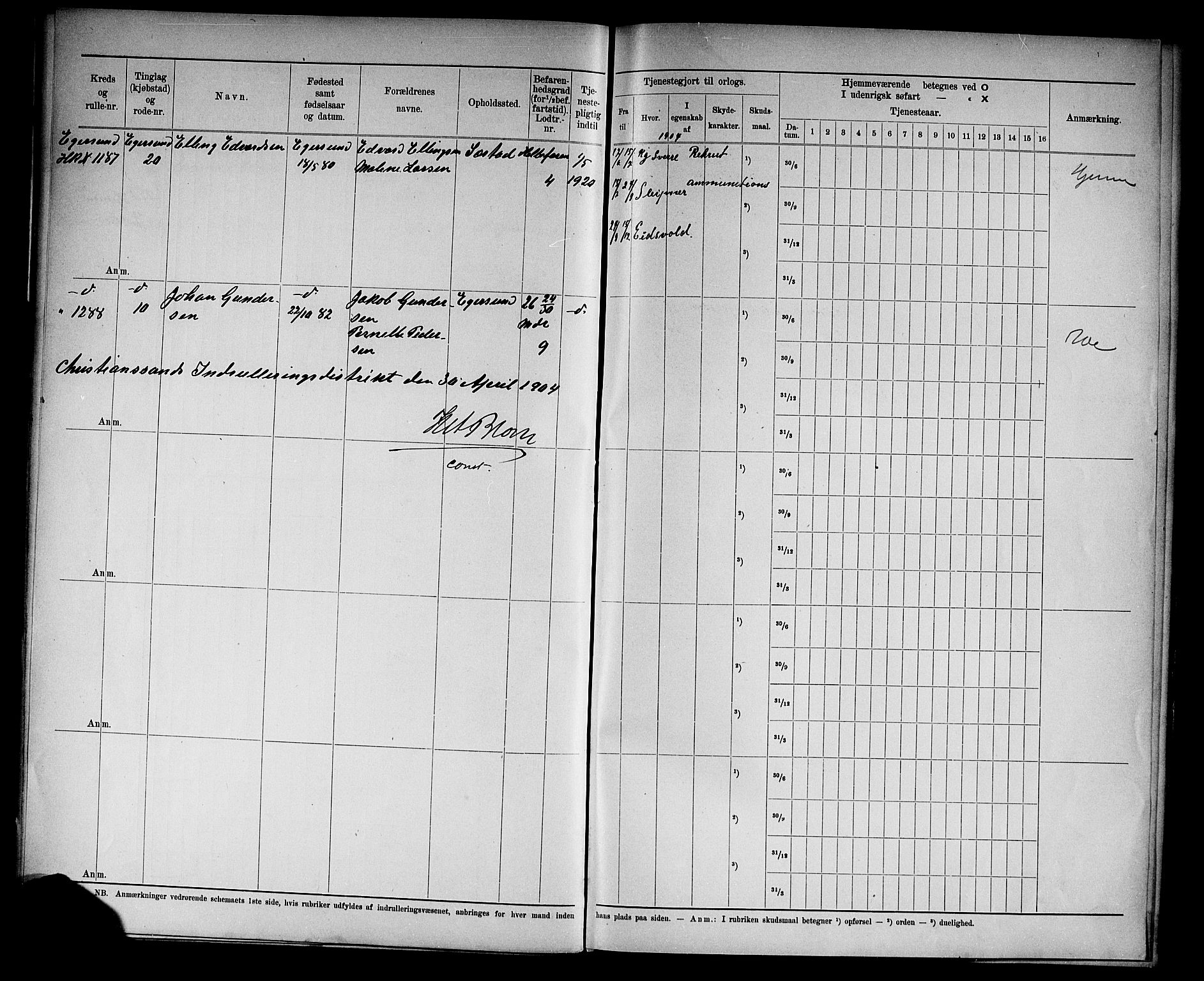 Kristiansand mønstringskrets, SAK/2031-0015/F/Fd/L0006: Rulle sjøvernepliktige, C-6, 1904, p. 16