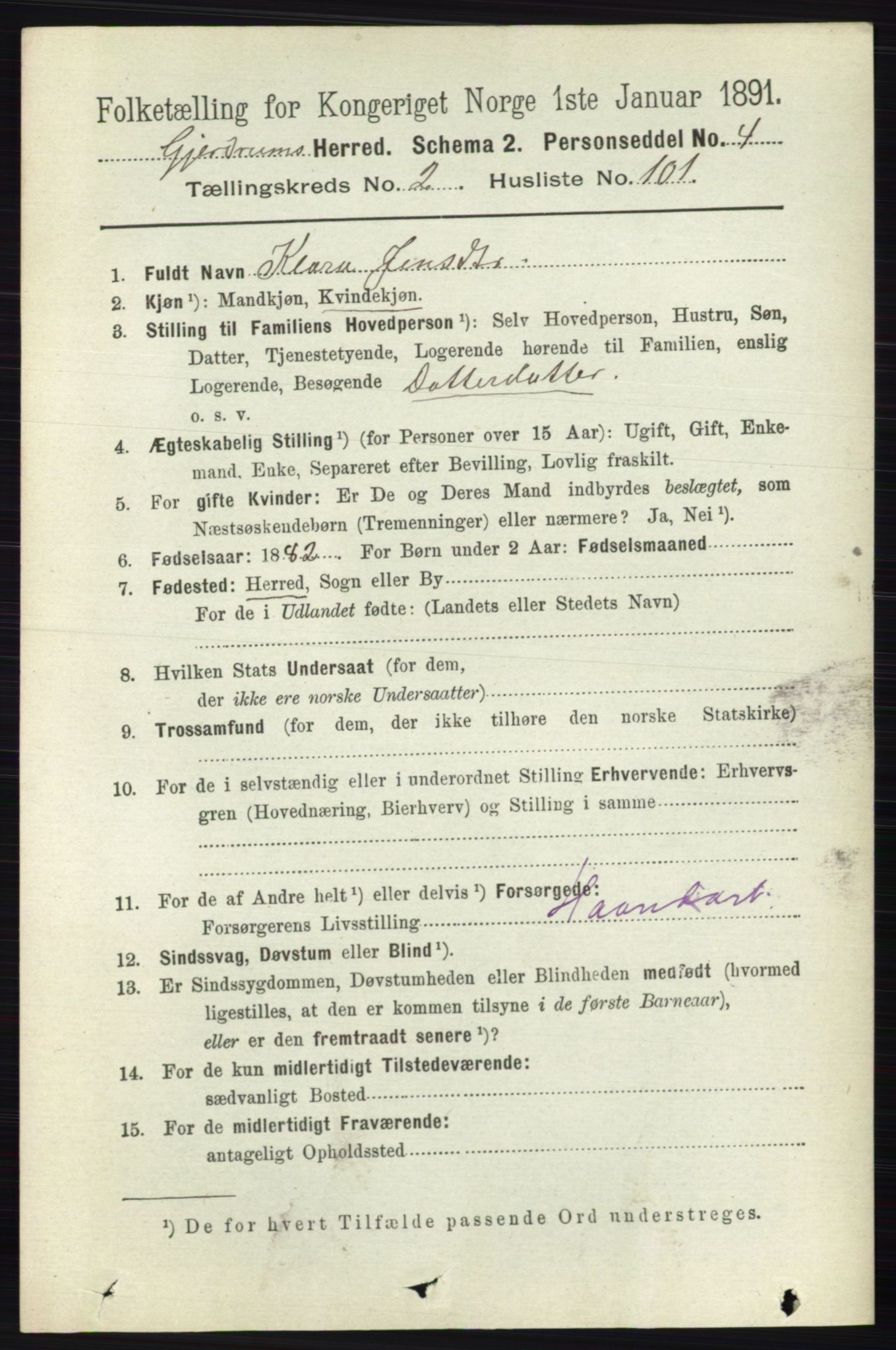 RA, 1891 census for 0234 Gjerdrum, 1891, p. 1155