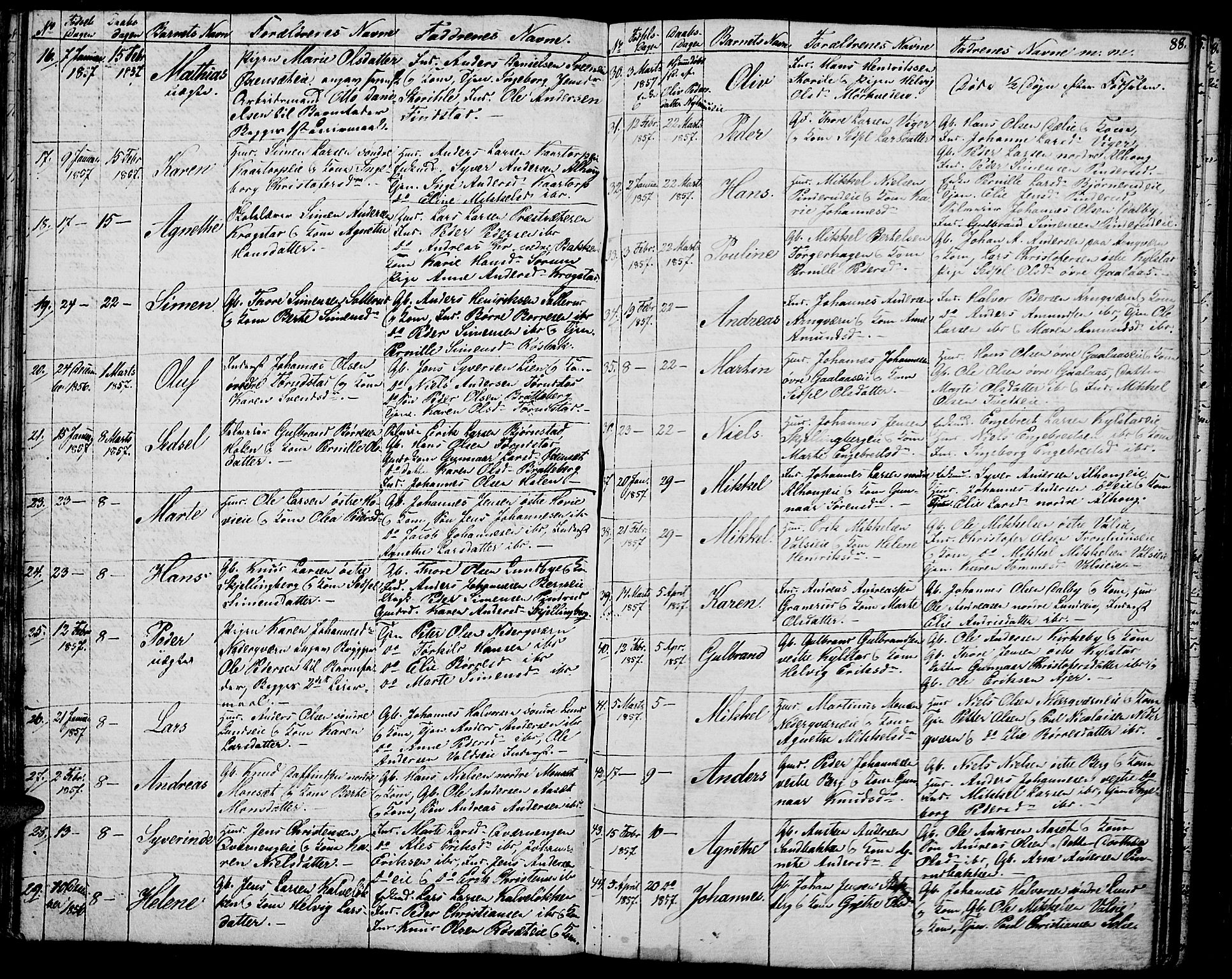 Vang prestekontor, Hedmark, SAH/PREST-008/H/Ha/Hab/L0009: Parish register (copy) no. 9, 1836-1870, p. 88