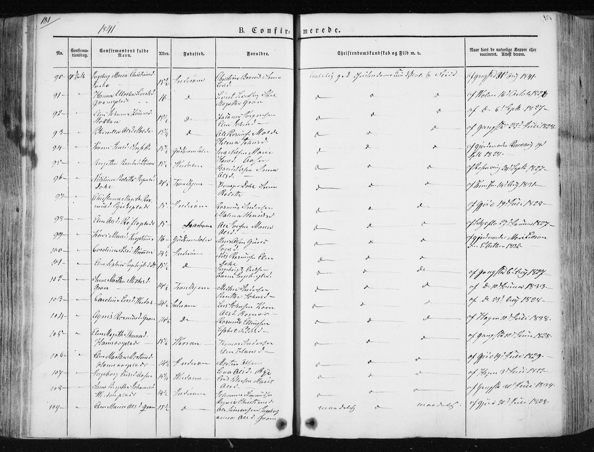 Ministerialprotokoller, klokkerbøker og fødselsregistre - Nord-Trøndelag, SAT/A-1458/730/L0280: Parish register (official) no. 730A07 /1, 1840-1854, p. 181