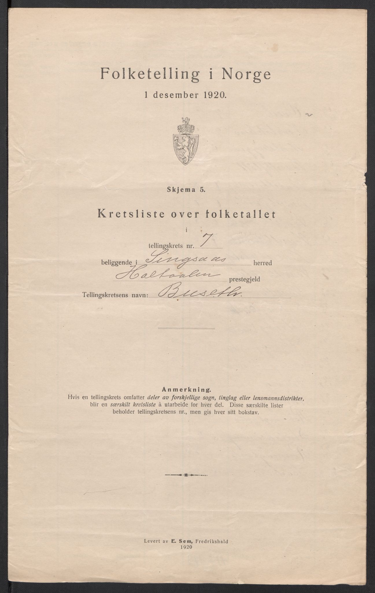 SAT, 1920 census for Singsås, 1920, p. 24