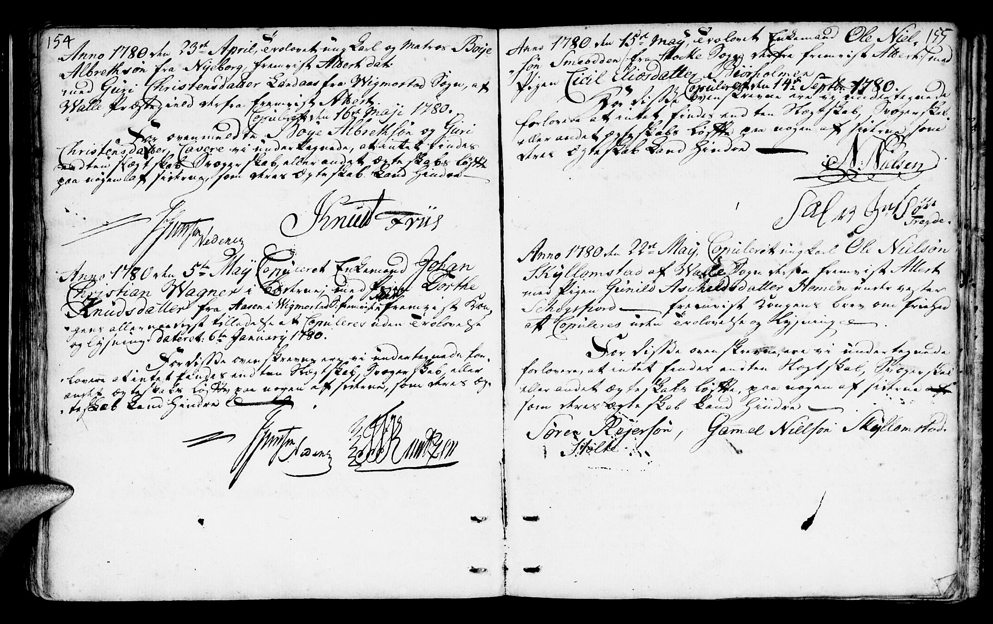 Mandal sokneprestkontor, AV/SAK-1111-0030/F/Fa/Faa/L0006: Parish register (official) no. A 6, 1755-1783, p. 154-155