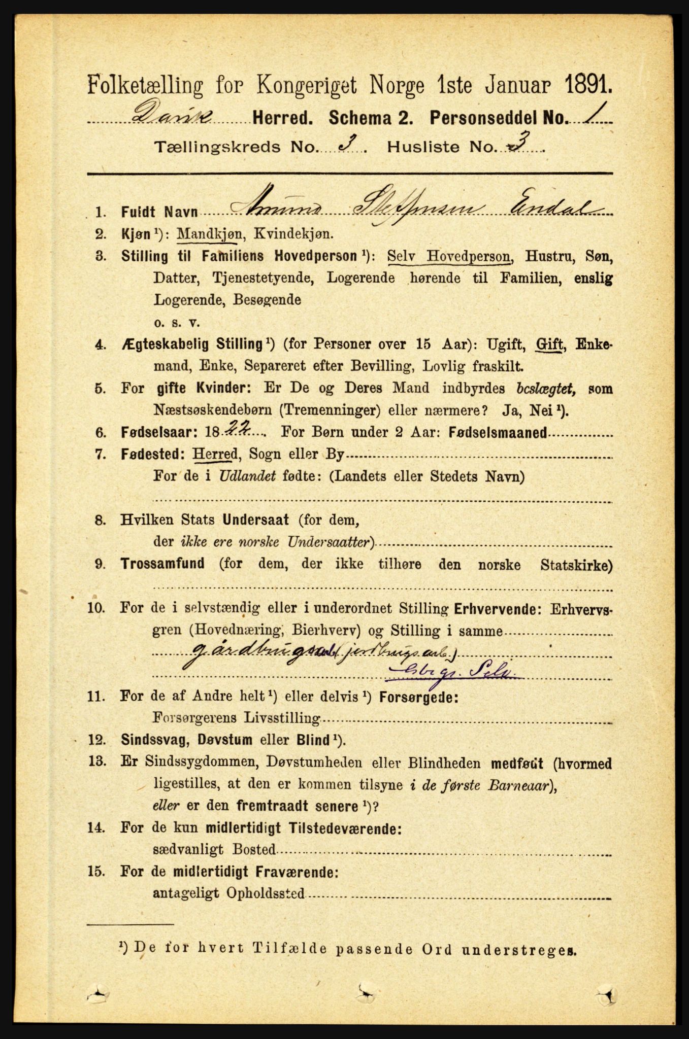 RA, 1891 census for 1442 Davik, 1891, p. 991