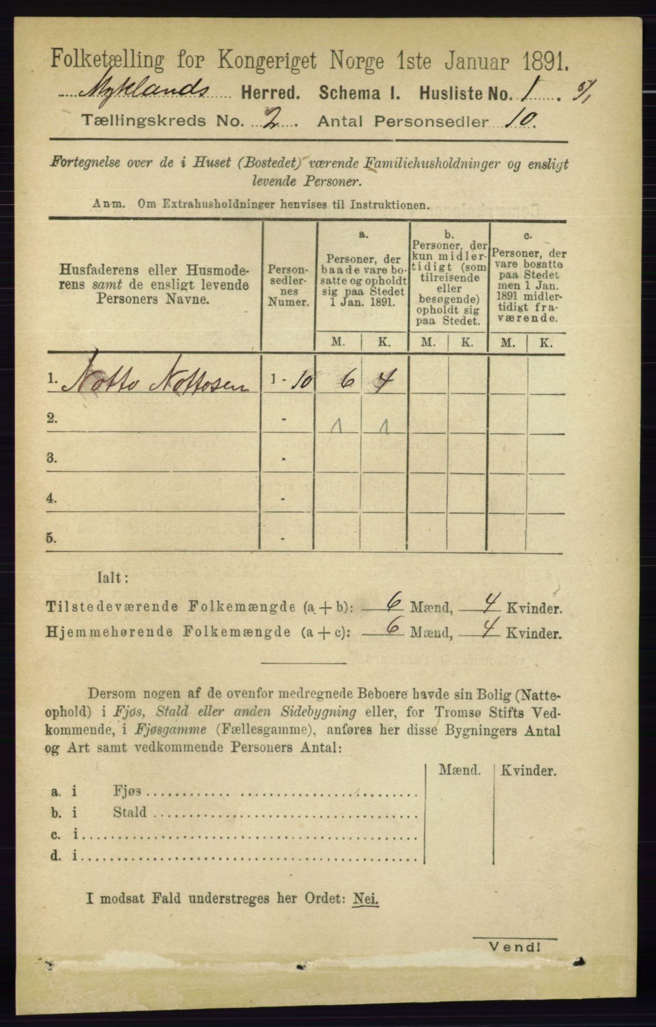 RA, 1891 census for 0932 Mykland, 1891, p. 276