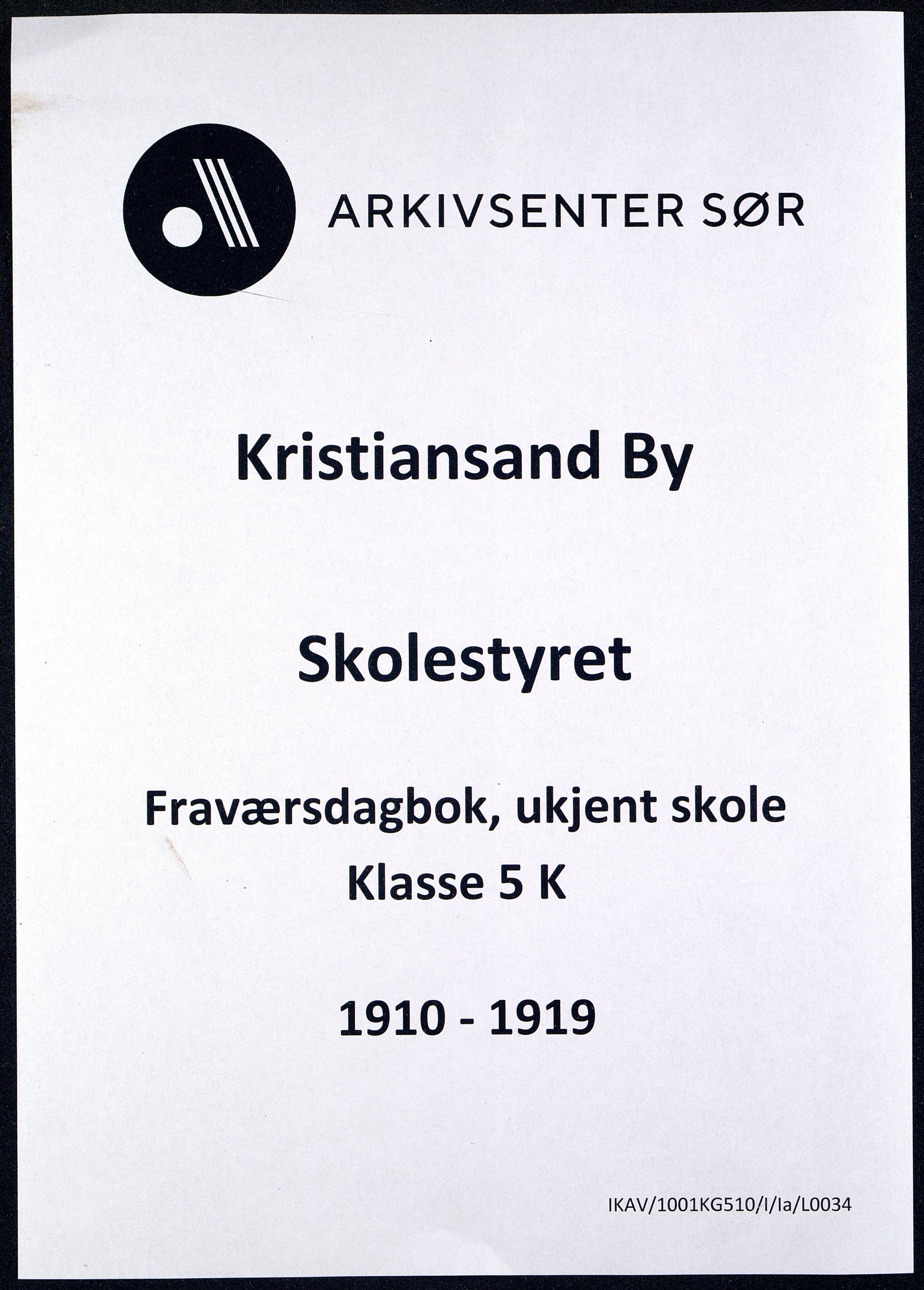 Kristiansand By - Skolekommisjonen/ -Styret, IKAV/1001KG510/I/Ia/L0034: Fraværsdagbok for klasse 6 G, 1910-1919