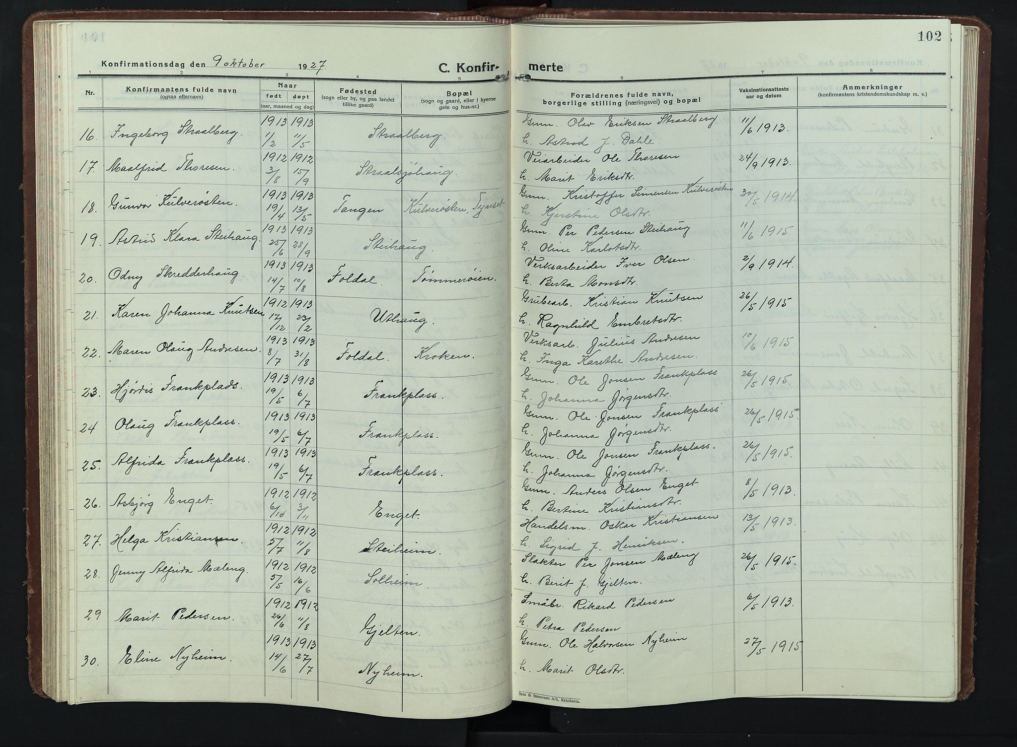 Alvdal prestekontor, AV/SAH-PREST-060/H/Ha/Hab/L0007: Parish register (copy) no. 7, 1924-1945, p. 102