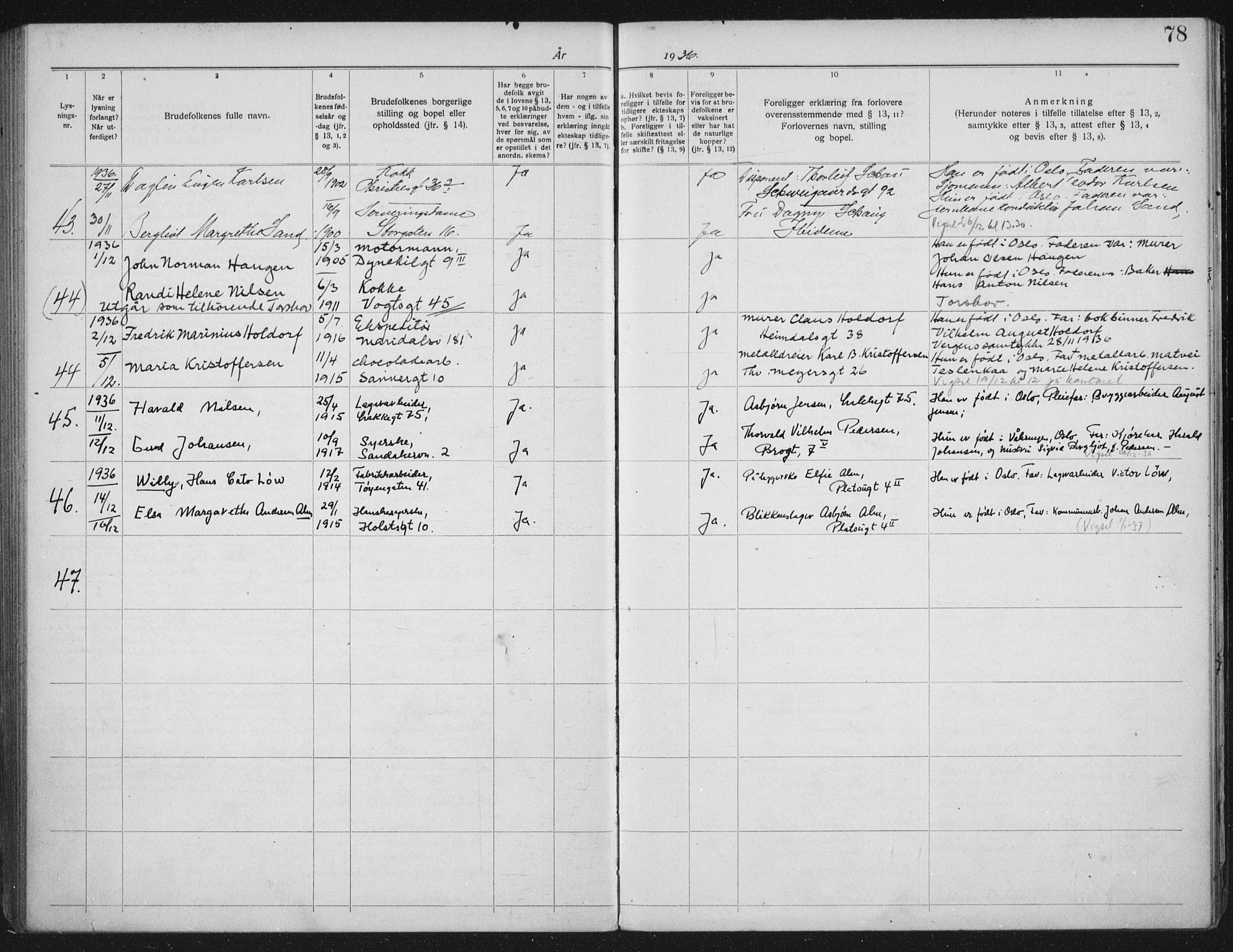 Lilleborg prestekontor Kirkebøker, SAO/A-10343a/H/L0002: Banns register no. 2, 1919-1940, p. 78