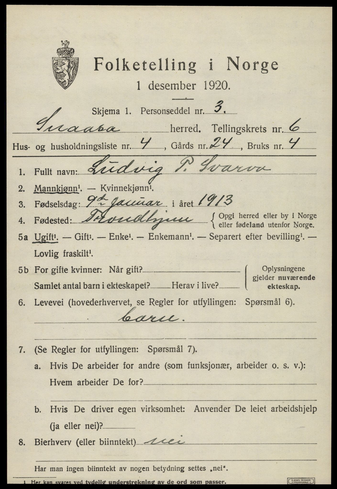 SAT, 1920 census for Snåsa, 1920, p. 2606