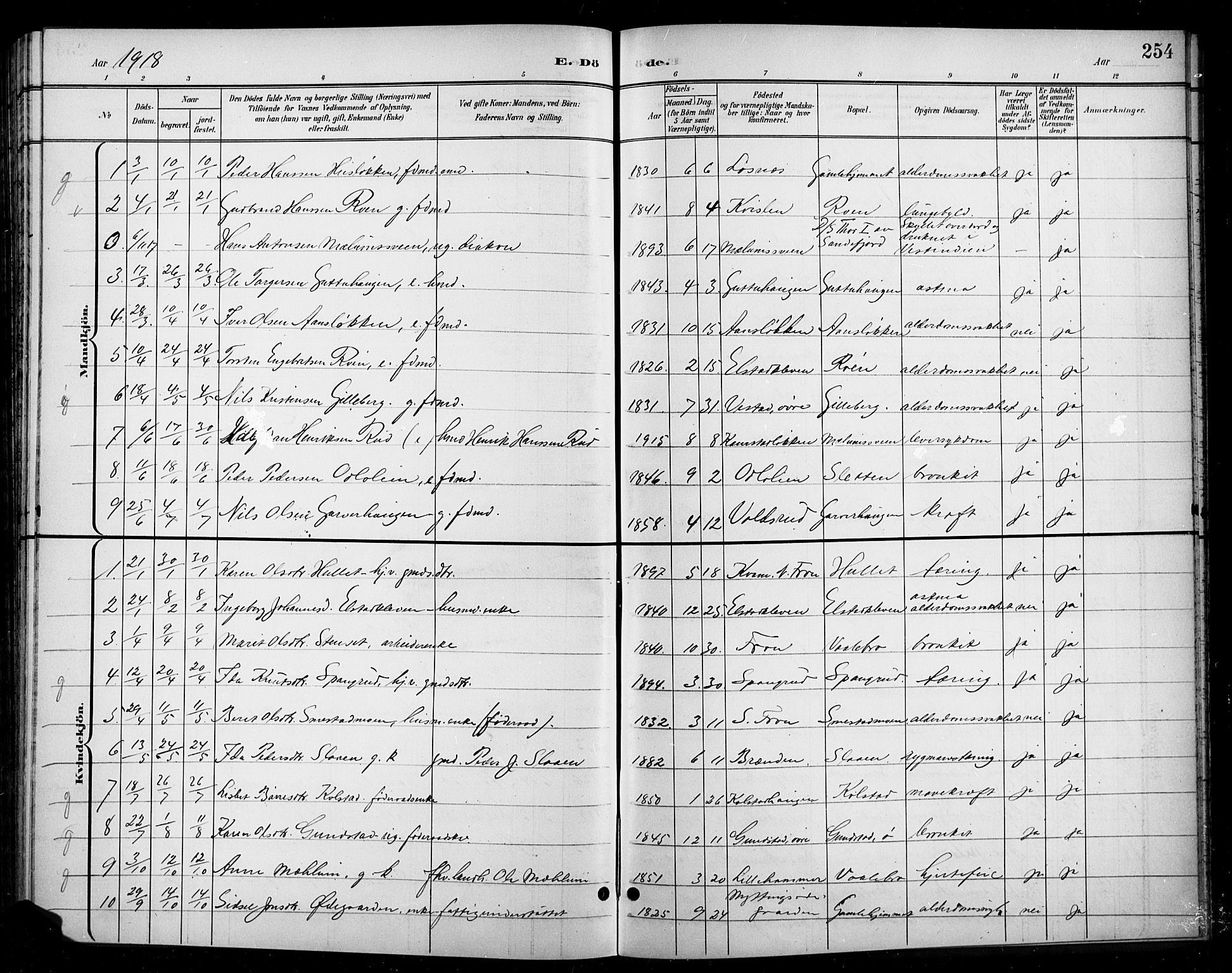 Ringebu prestekontor, SAH/PREST-082/H/Ha/Hab/L0009: Parish register (copy) no. 9, 1899-1921, p. 254
