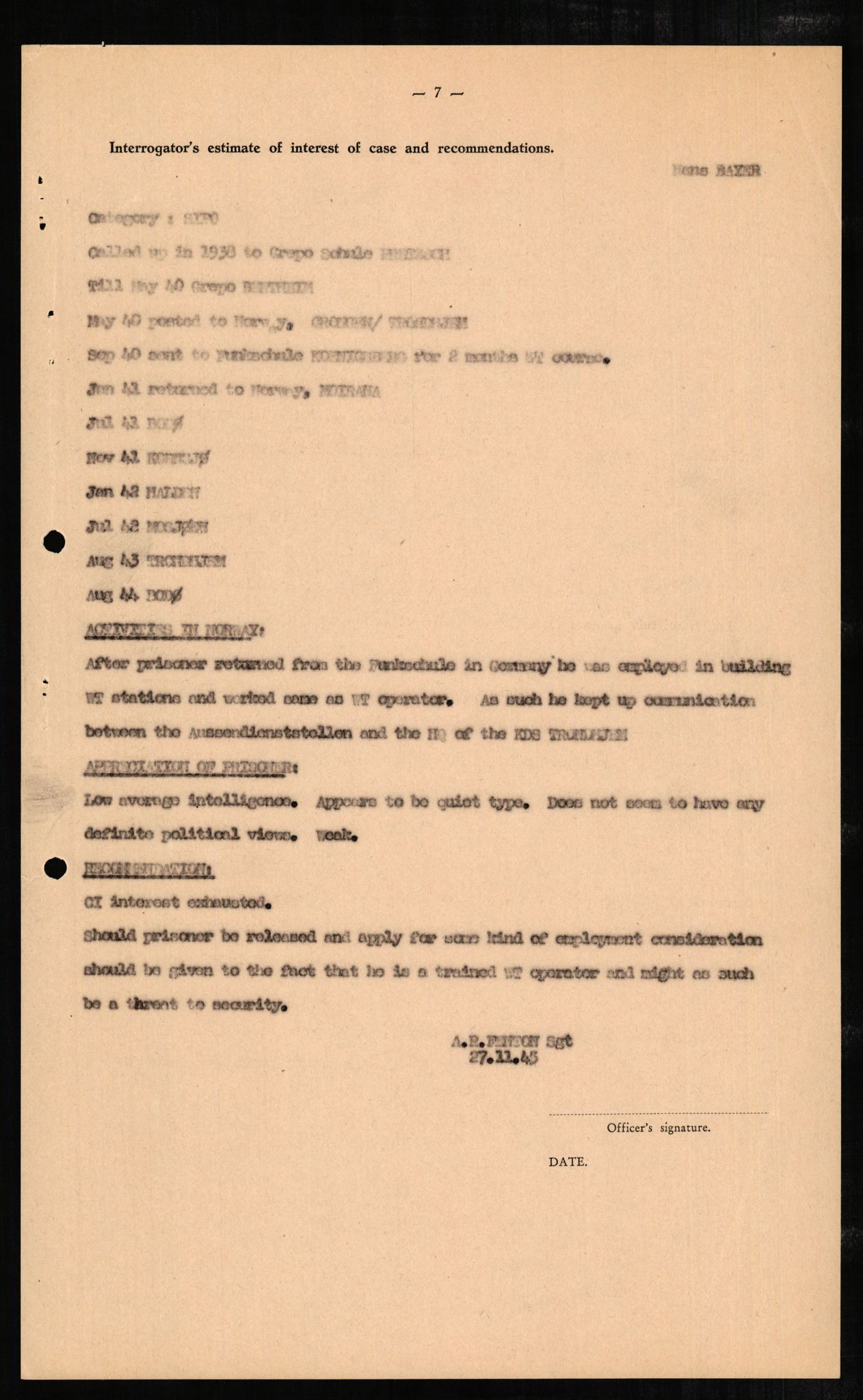Forsvaret, Forsvarets overkommando II, AV/RA-RAFA-3915/D/Db/L0002: CI Questionaires. Tyske okkupasjonsstyrker i Norge. Tyskere., 1945-1946, p. 333