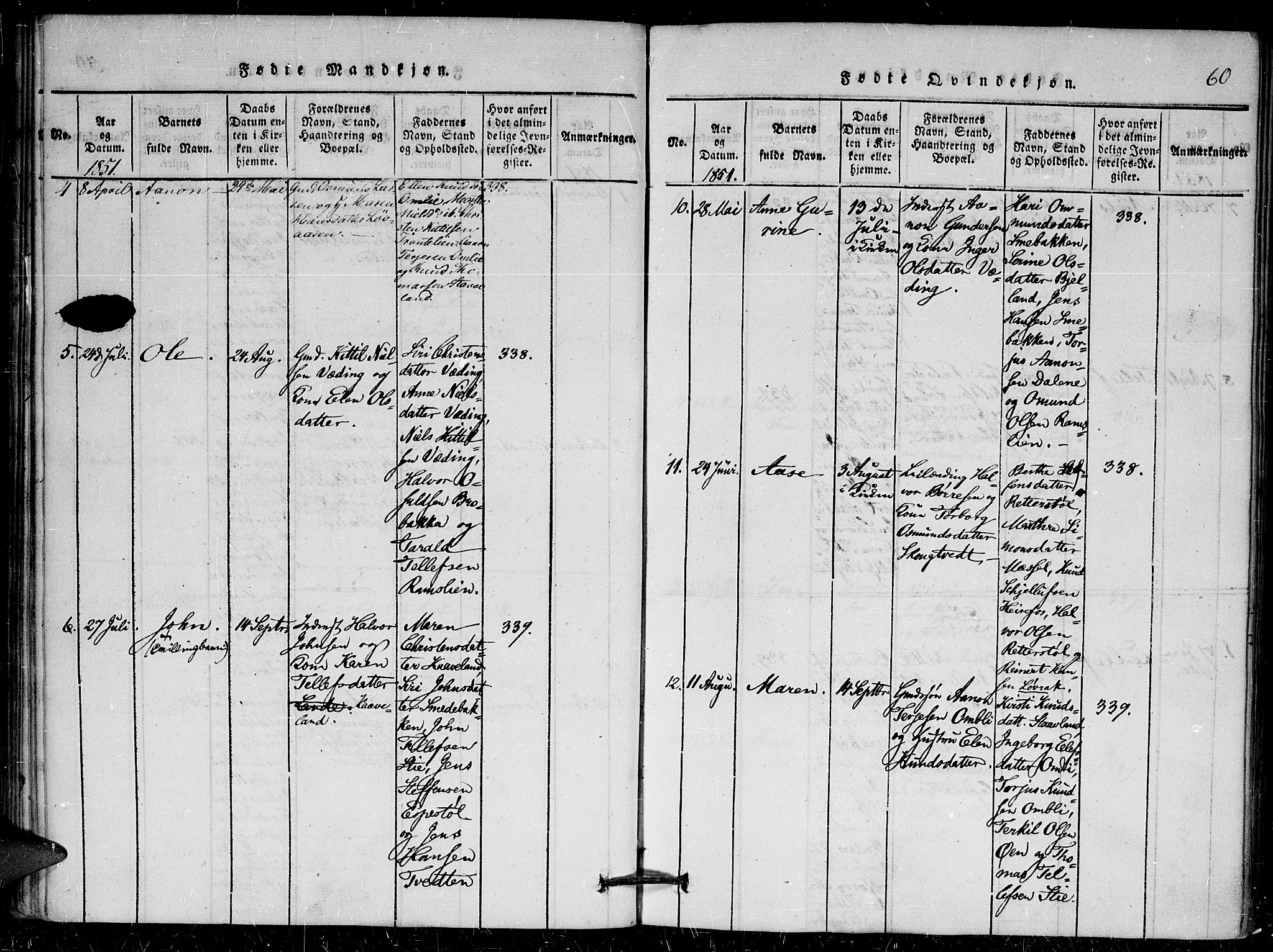 Herefoss sokneprestkontor, AV/SAK-1111-0019/F/Fa/Faa/L0001: Parish register (official) no. A 1, 1816-1860, p. 60